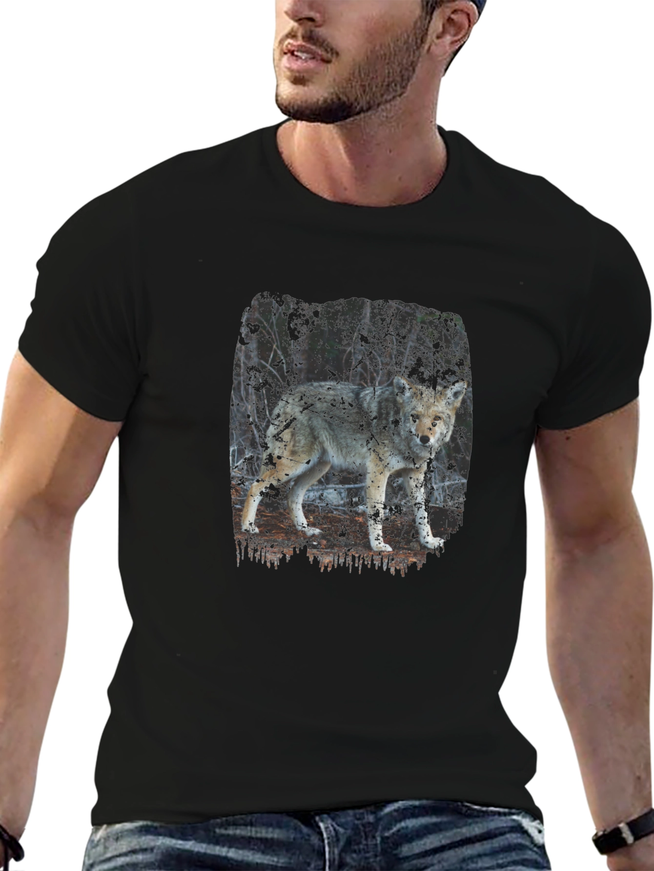 Wolf Print Black T-Shirt - Nature Inspired Graphic Tee
