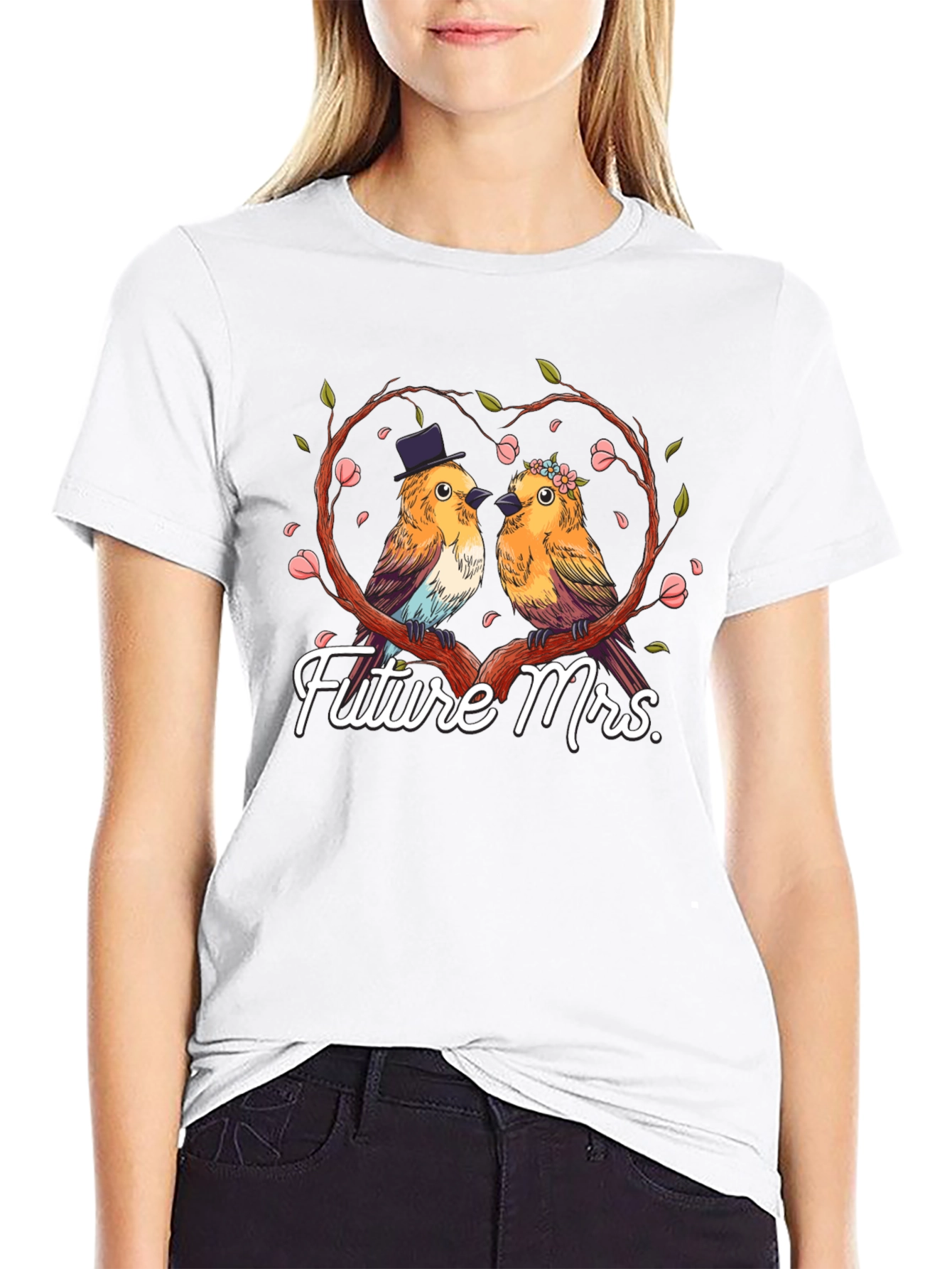 Future Mrs. T-Shirt Cute Bird Couple in Love