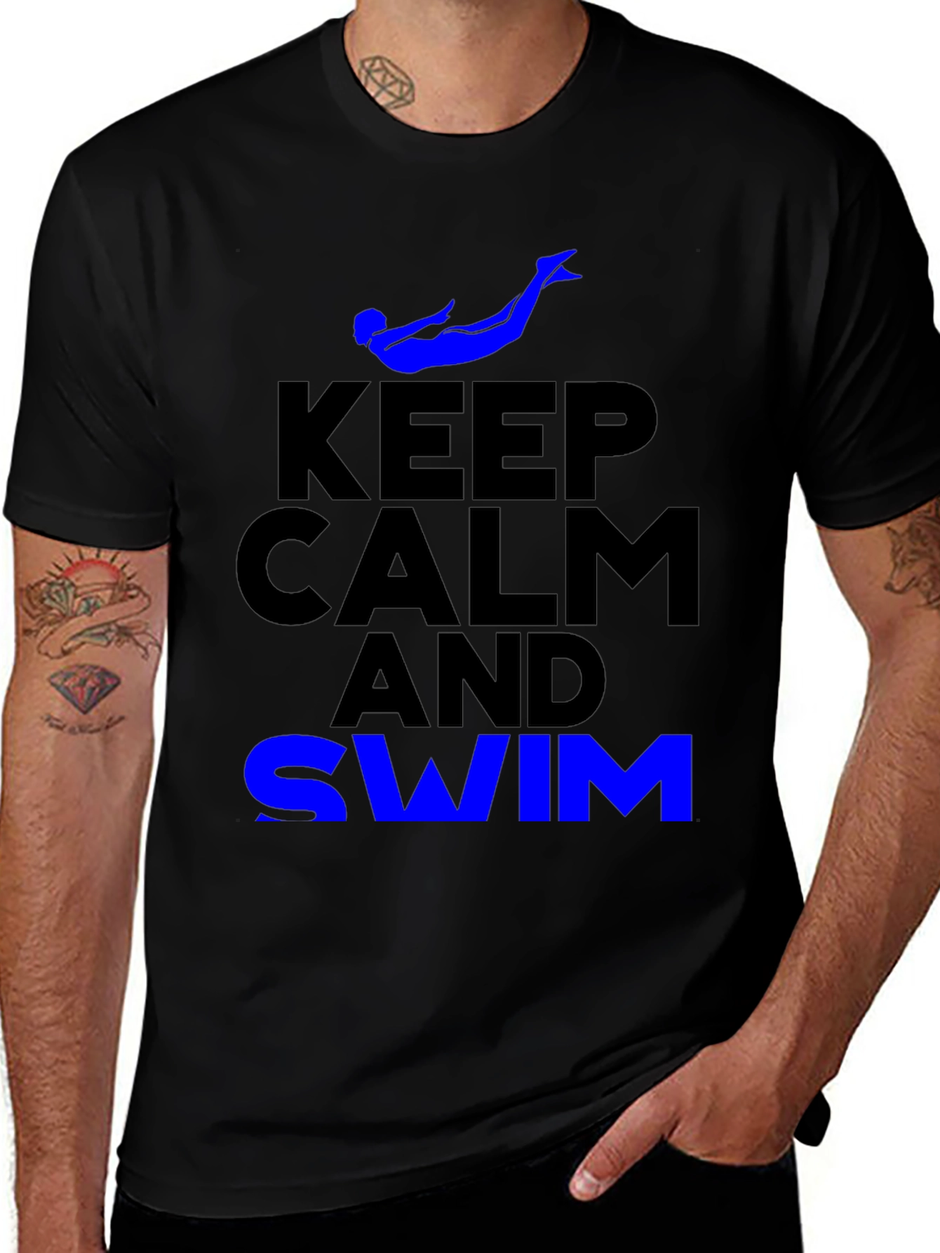 Keep Calm and Swim Black T-Shirt