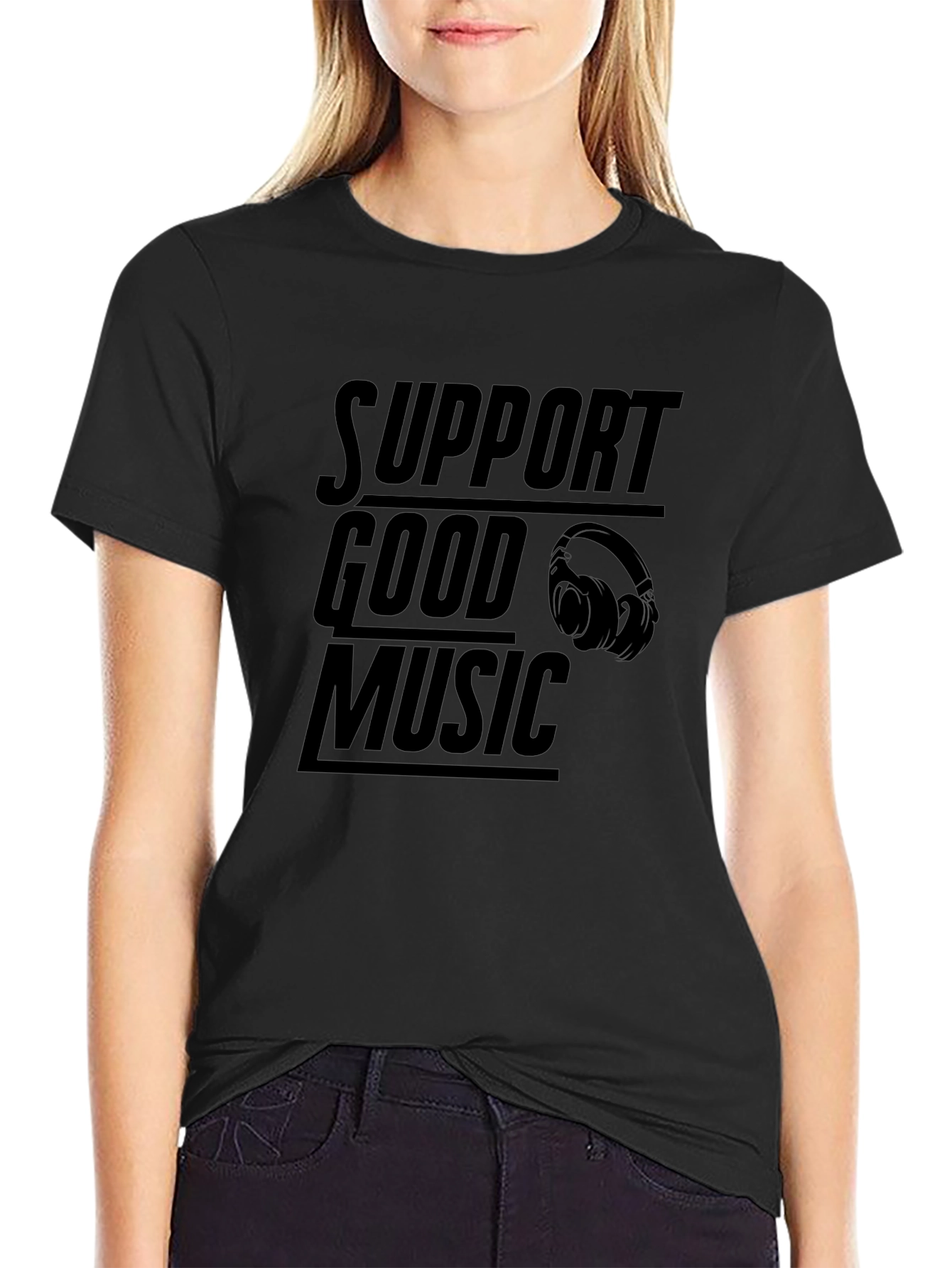 Support Good Music Black Graphic T-Shirt