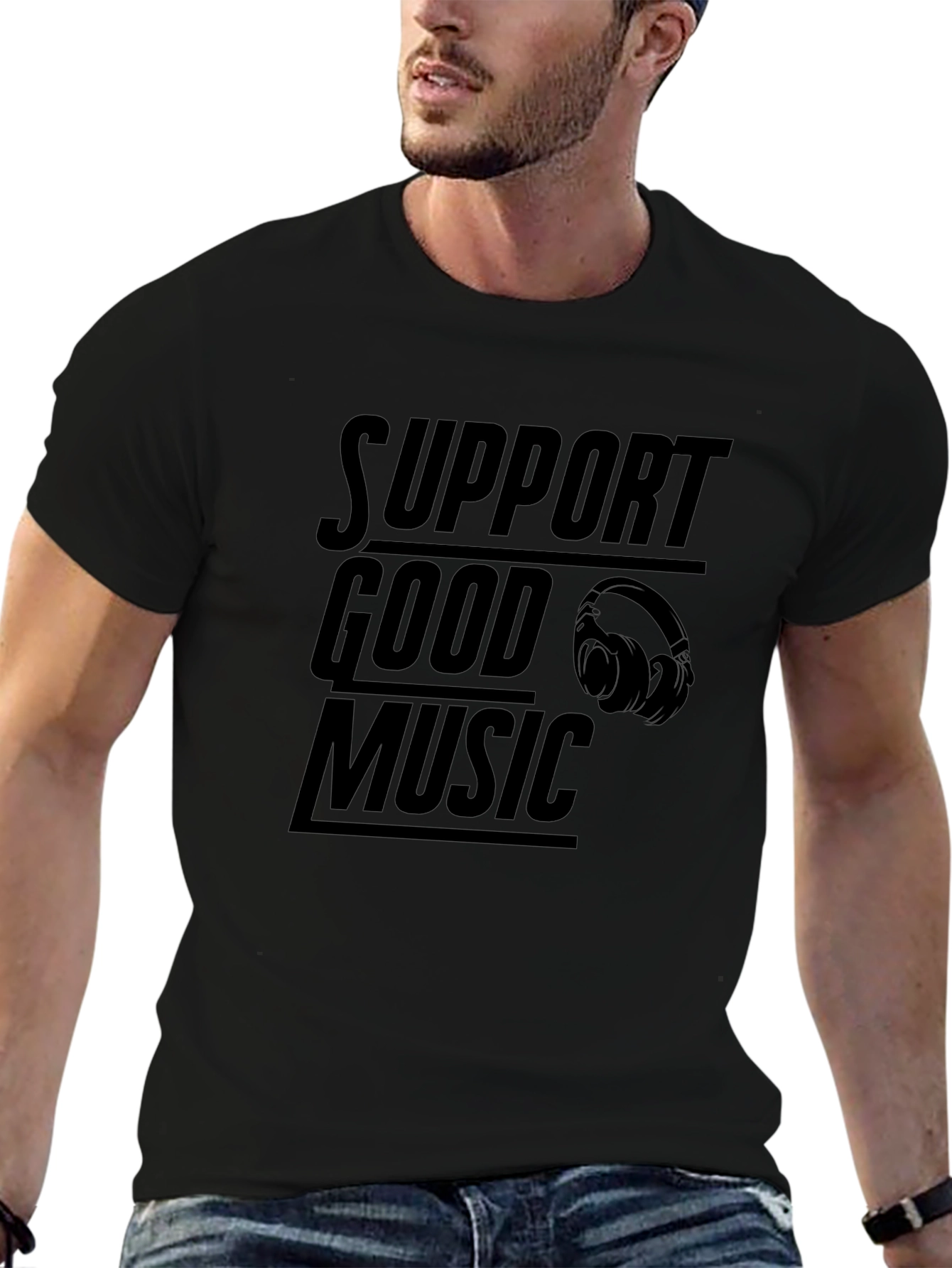 Support Good Music Black Graphic T-Shirt