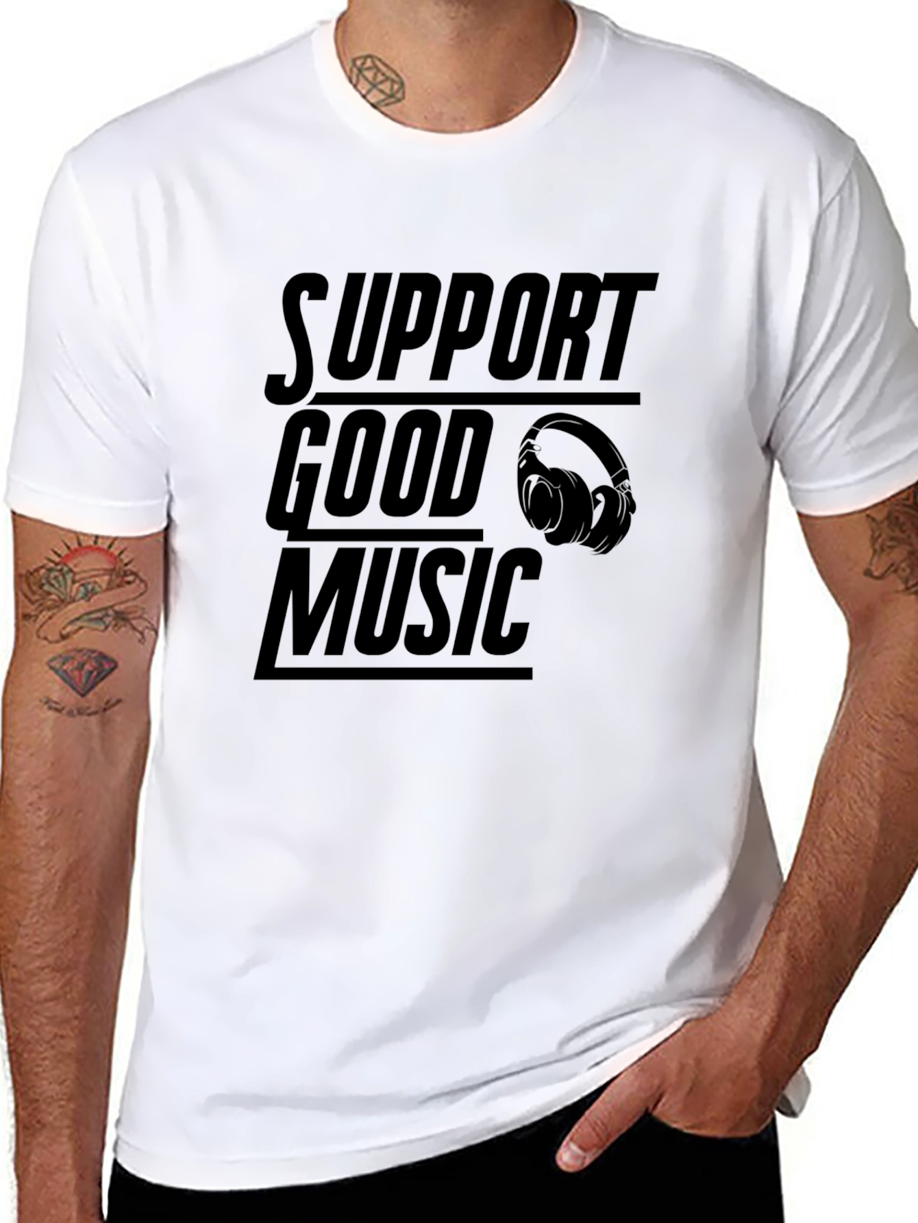 Support Good Music Black Graphic T-Shirt