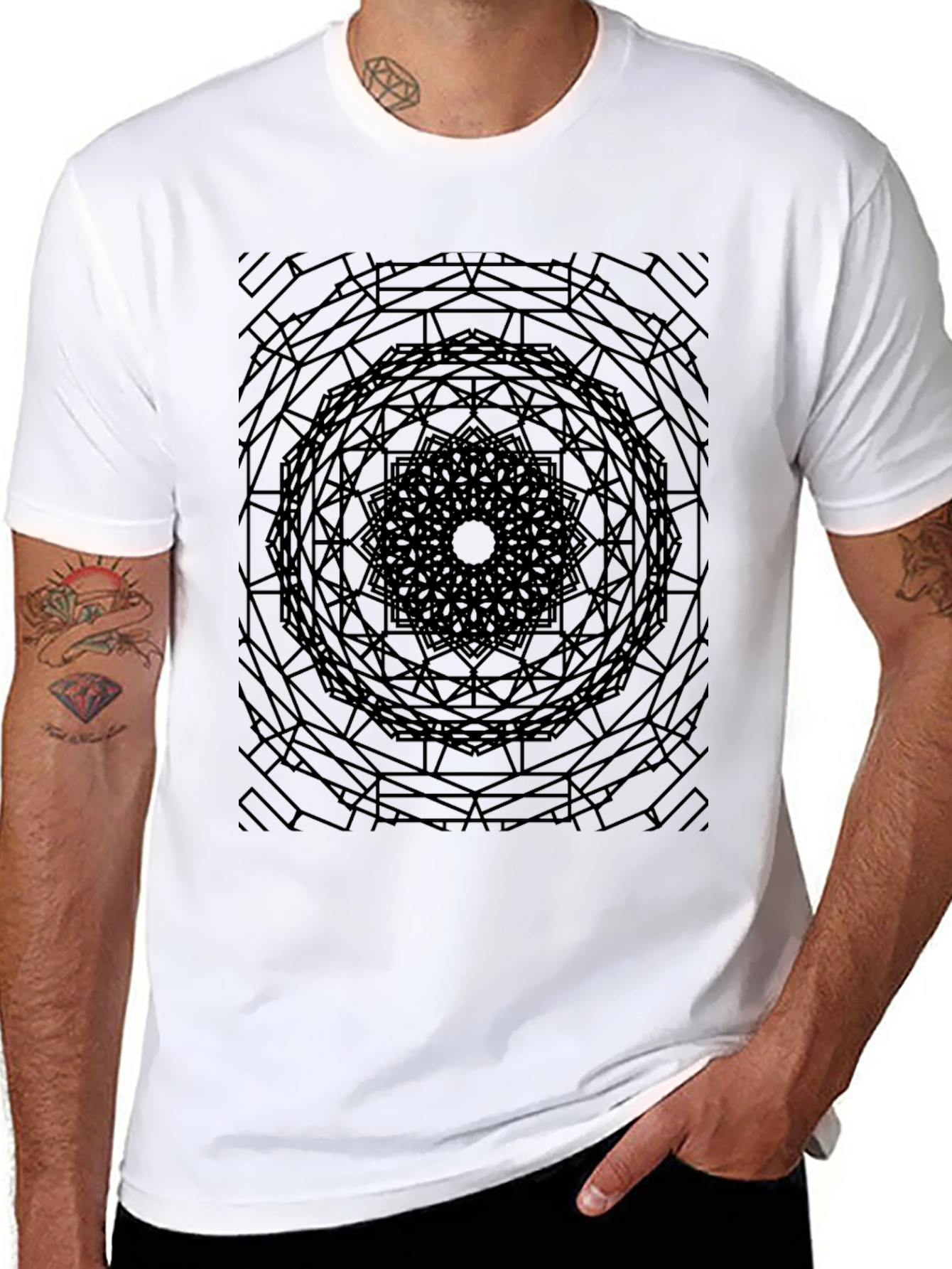 Abstract Mandala Graphic Tee - Modern Geometric Design