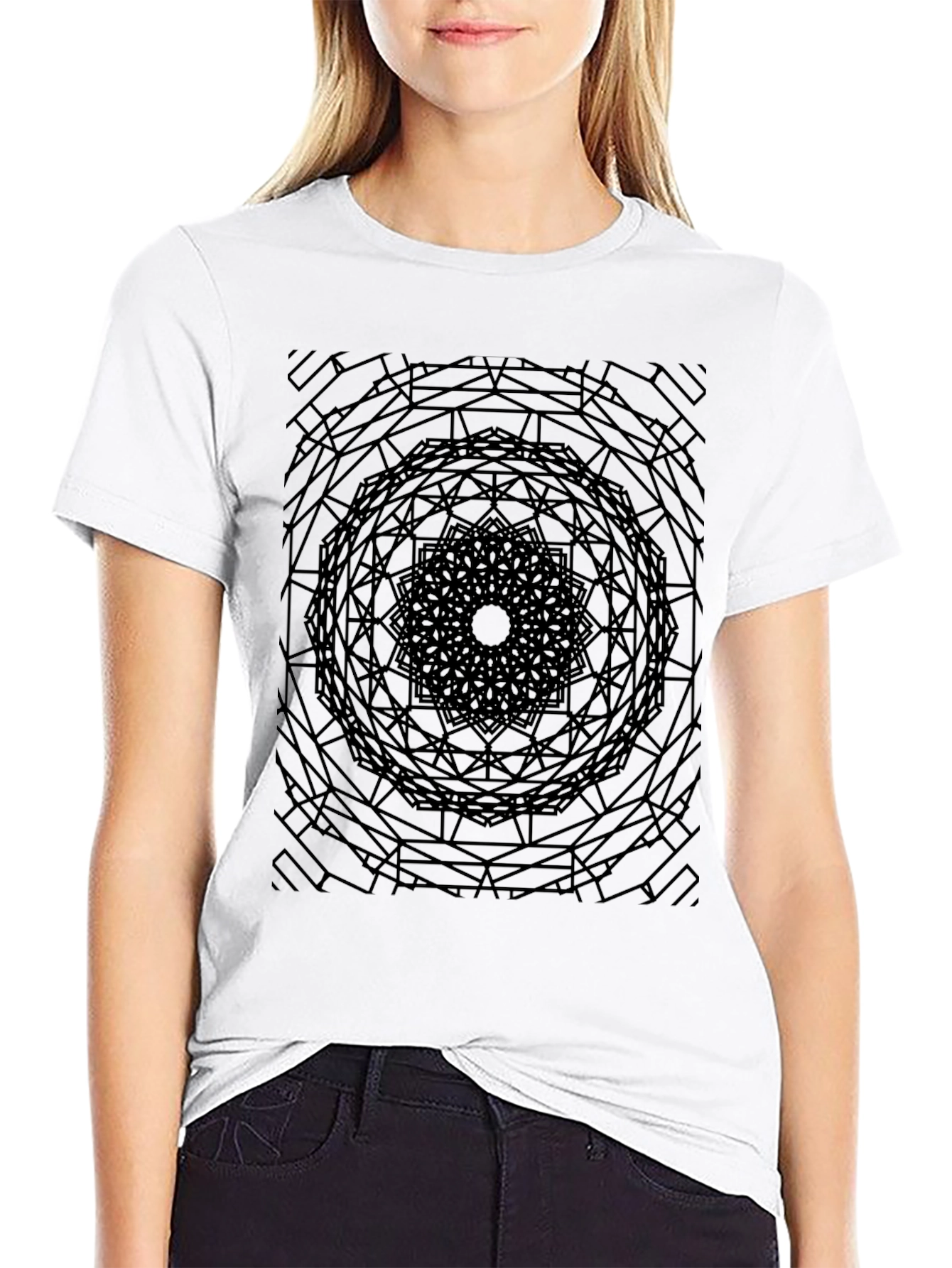 Abstract Mandala Graphic Tee - Modern Geometric Design