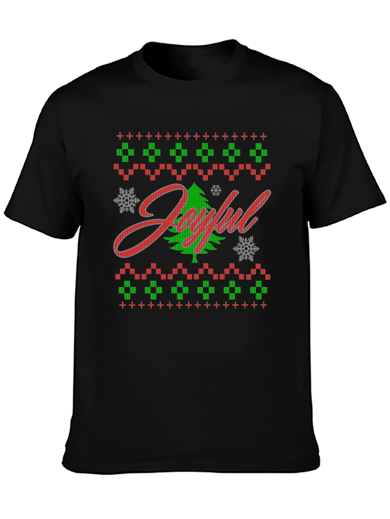 Joyful Christmas Tree Ugly Sweater Style Graphic Tee