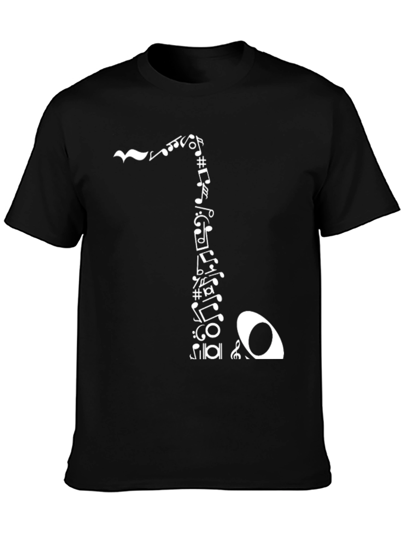 Musical Notes Saxophone Graphic Tee - Black