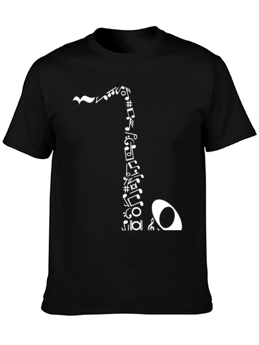 Musical Notes Saxophone Graphic Tee - Black
