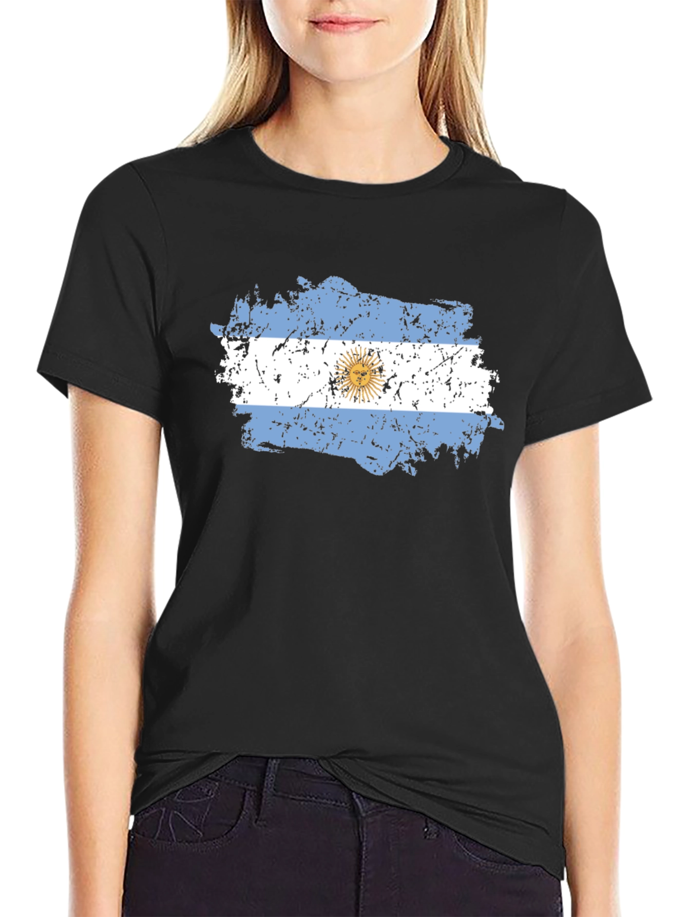 Argentina Flag Distressed Black T-Shirt