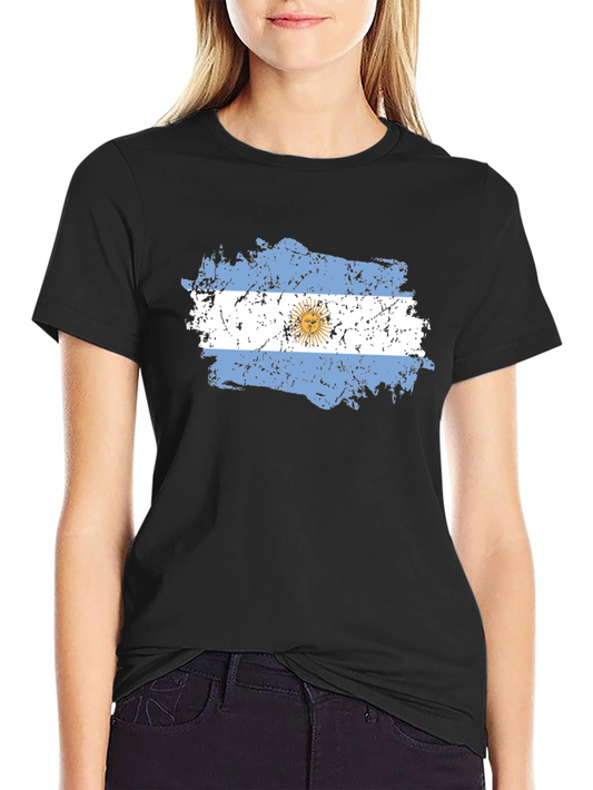 Argentina Flag Distressed Black T-Shirt