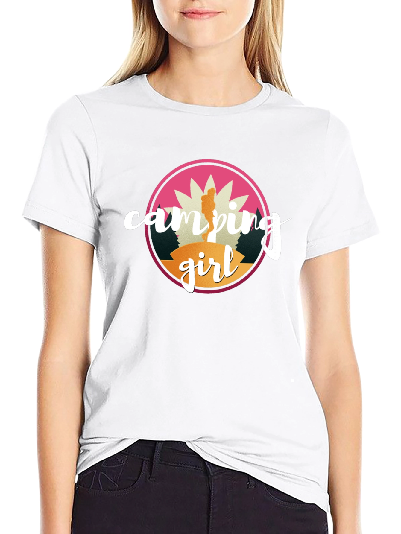 Camping Girl Graphic Tee - Black