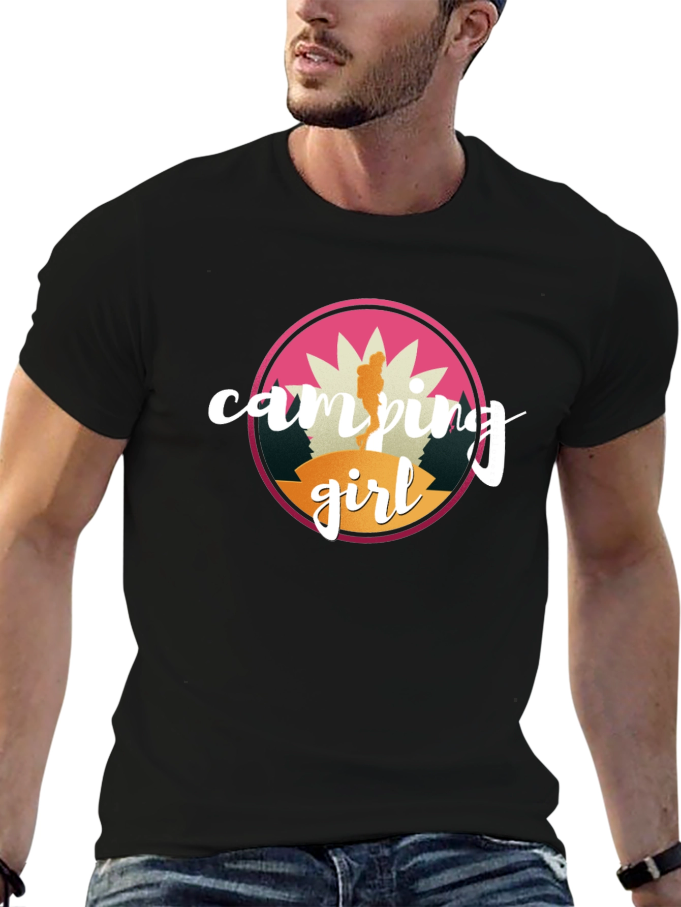 Camping Girl Graphic Tee - Black