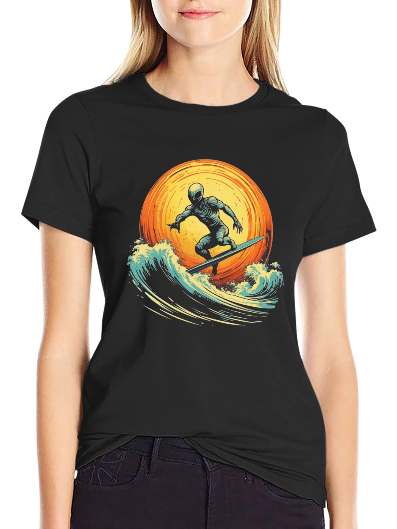 Surfer Graphic Tee - Black Cotton T-Shirt