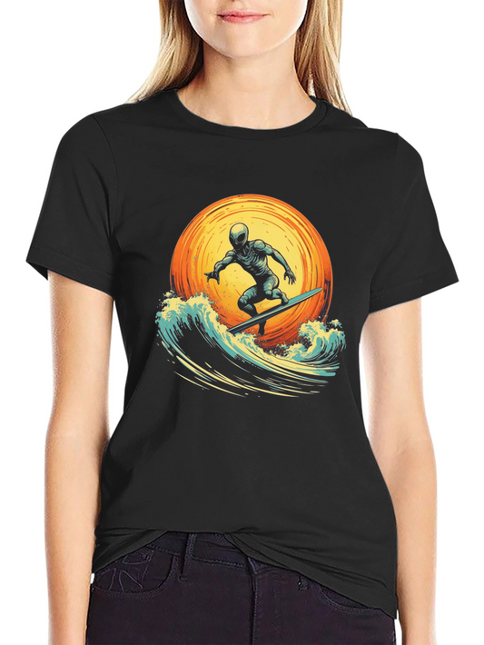 Surfer Graphic Tee - Black Cotton T-Shirt