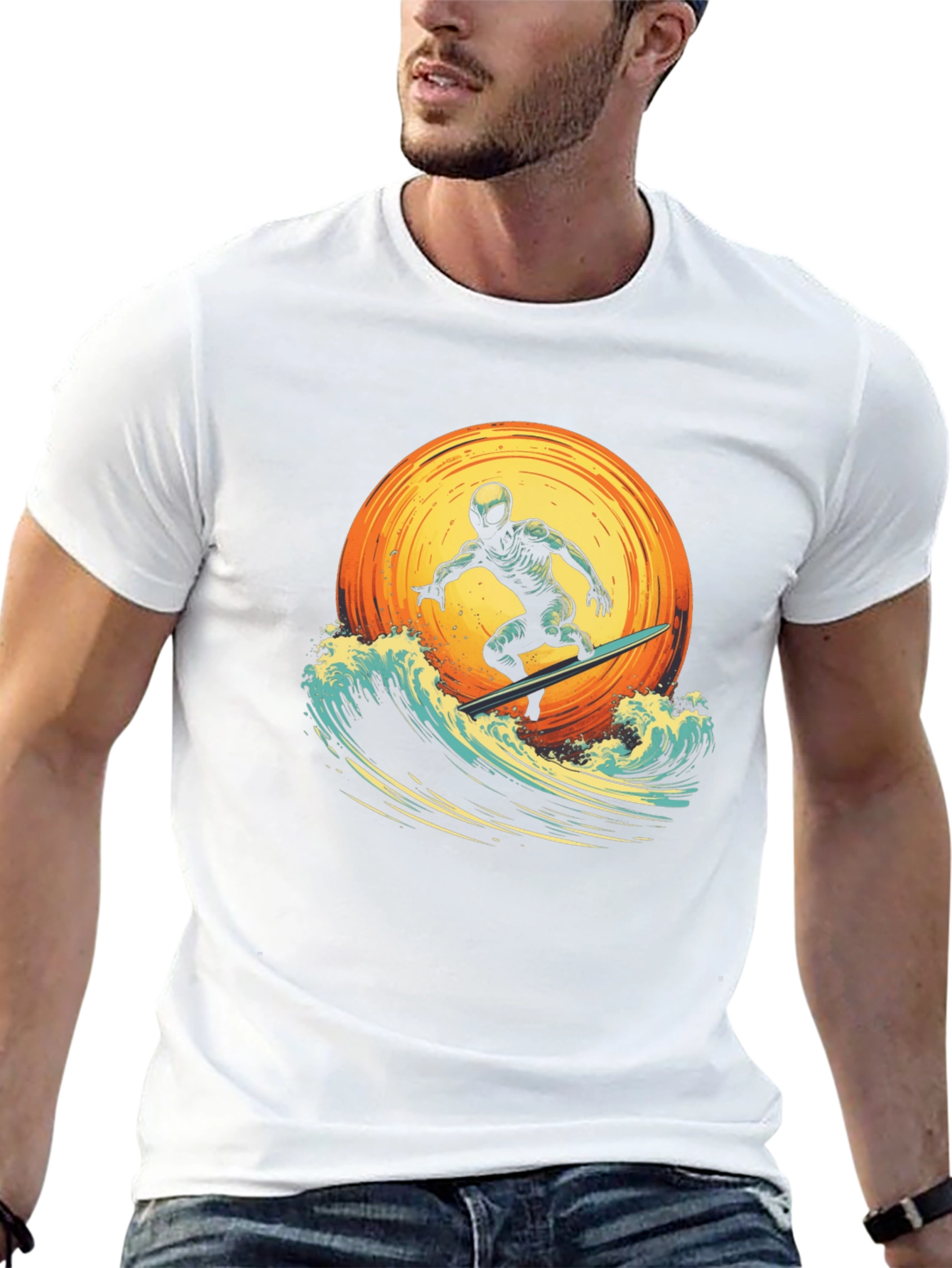 Surfer Graphic Tee - Black Cotton T-Shirt