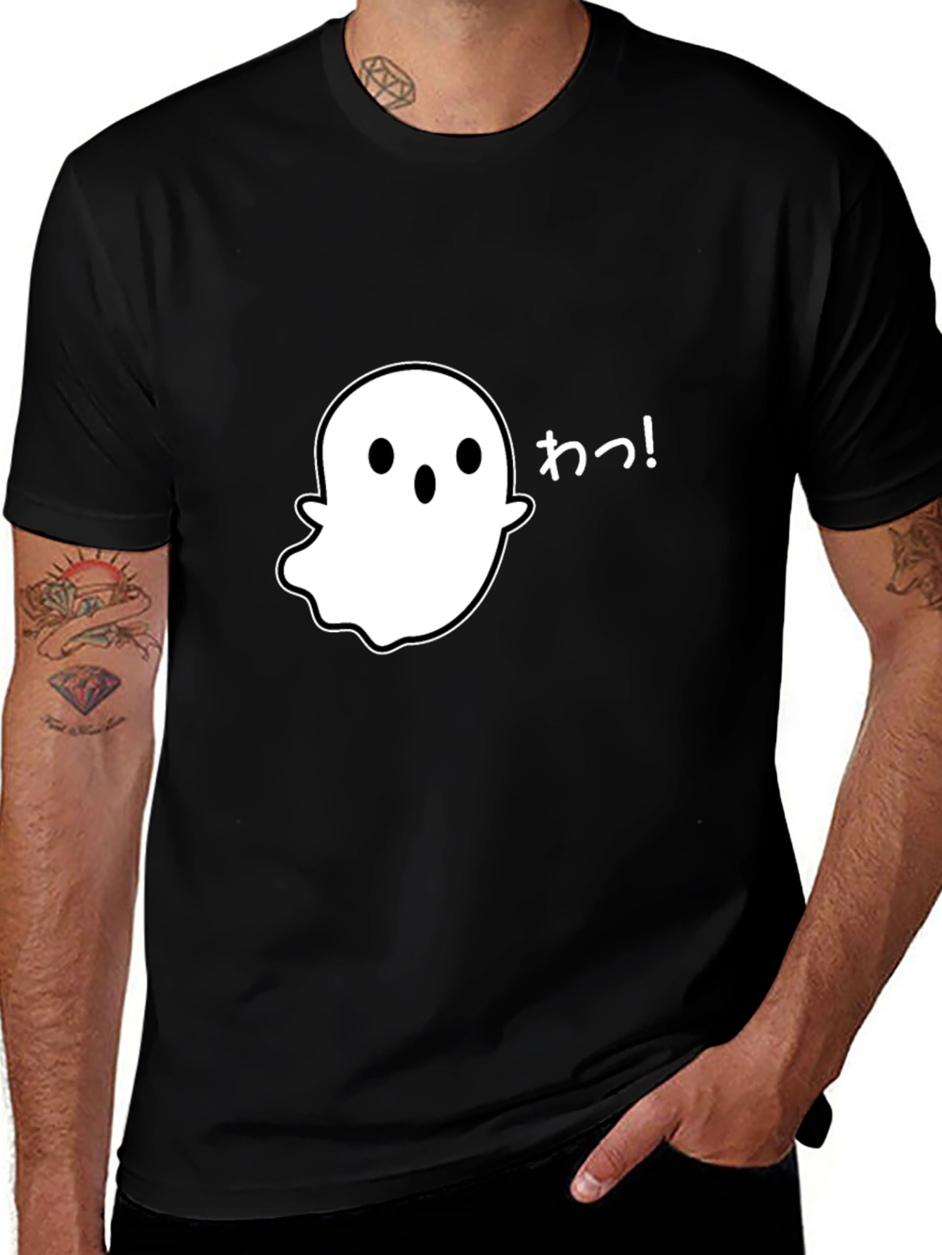 Spooky Cute Ghost Graphic Tee - Black Cotton T-Shirt