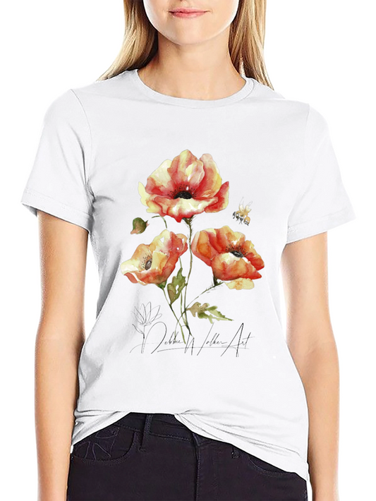 Floral Watercolor Art Black T-Shirt