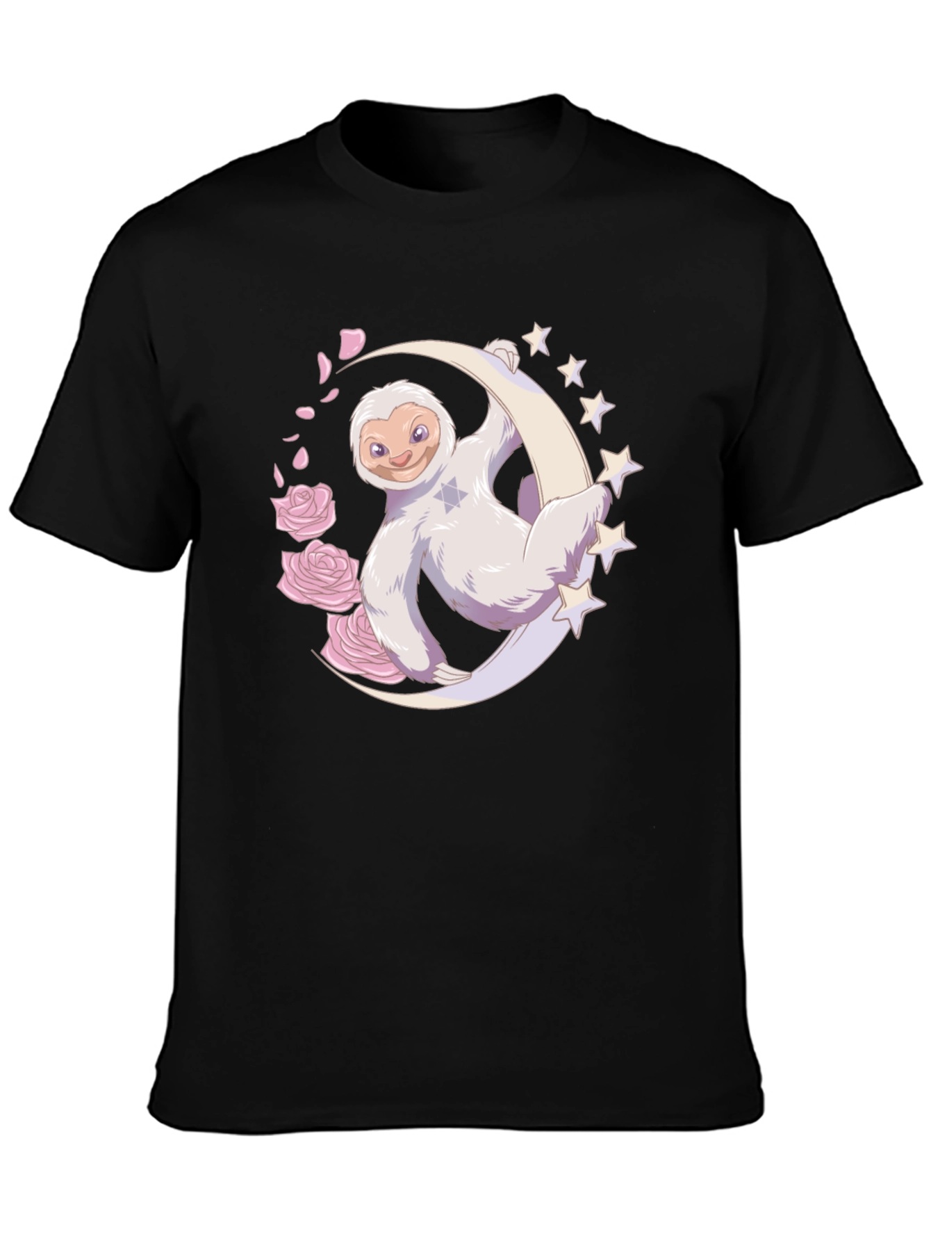 Sloth on Moon Graphic T-Shirt - Black