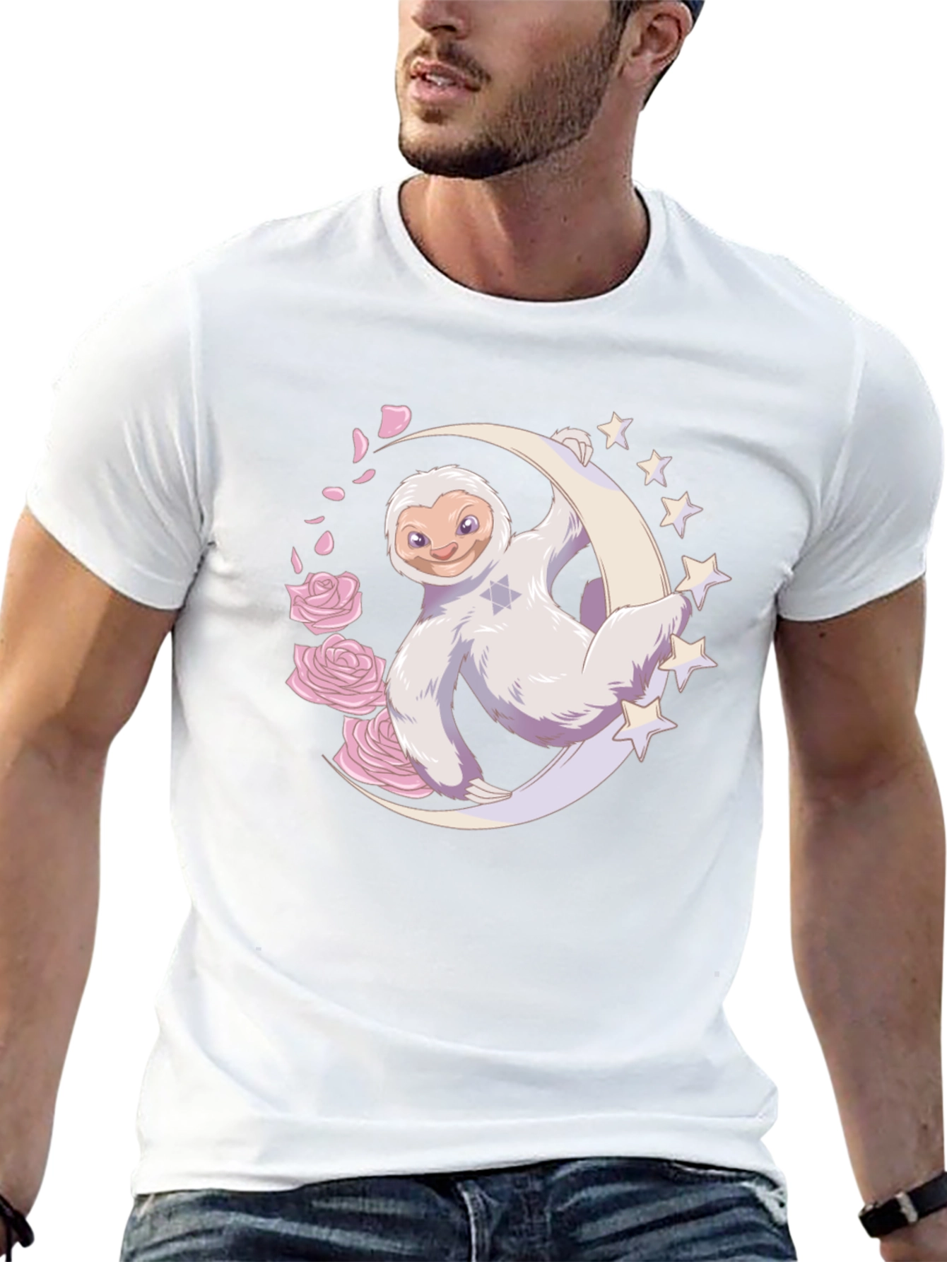 Sloth on Moon Graphic T-Shirt - Black