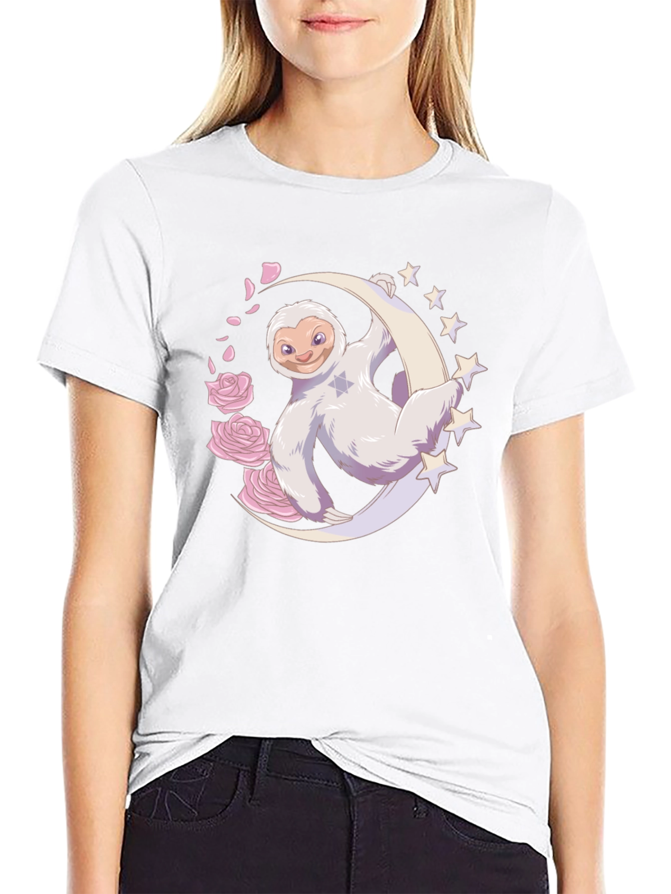 Sloth on Moon Graphic T-Shirt - Black