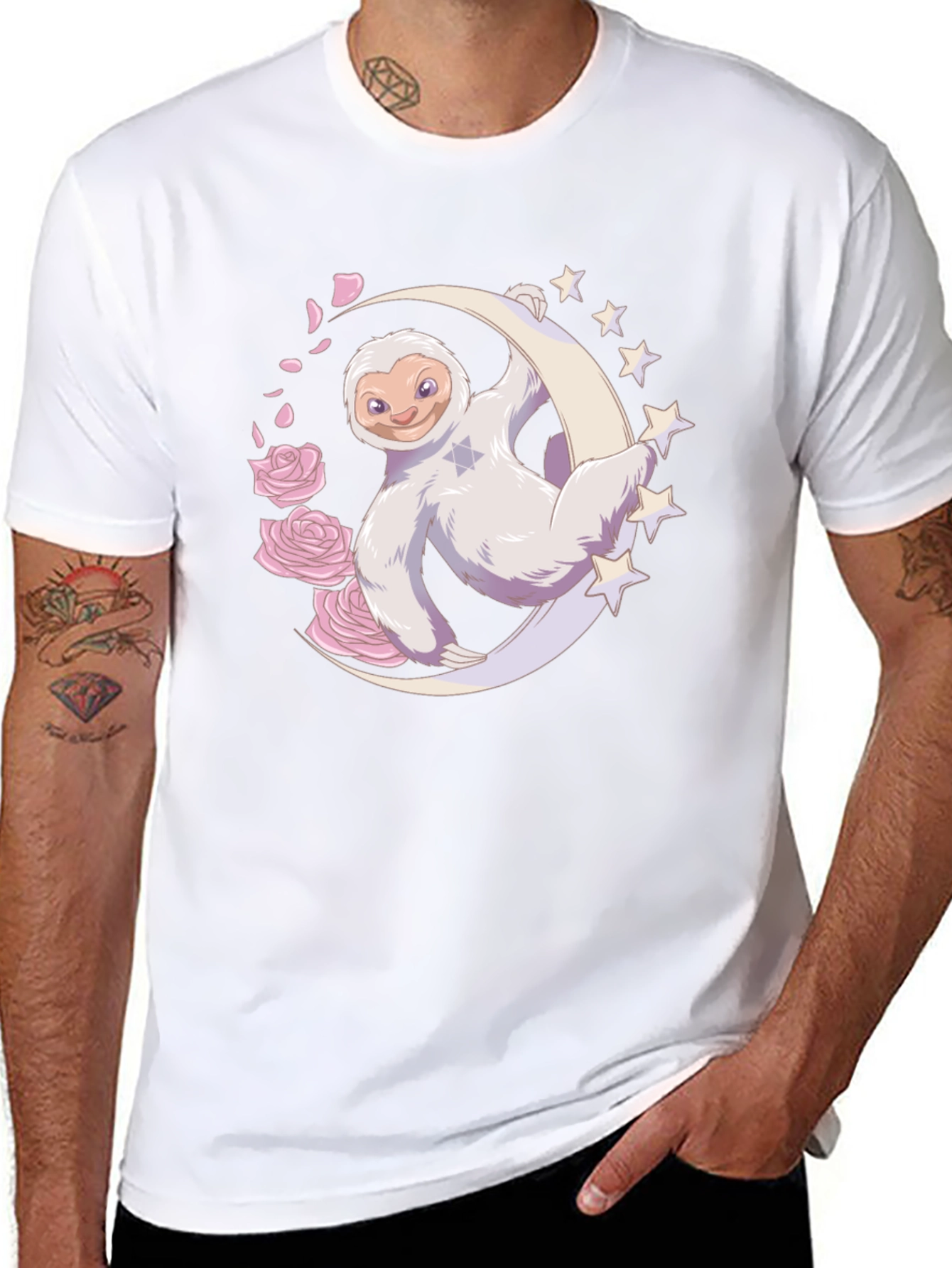 Sloth on Moon Graphic T-Shirt - Black