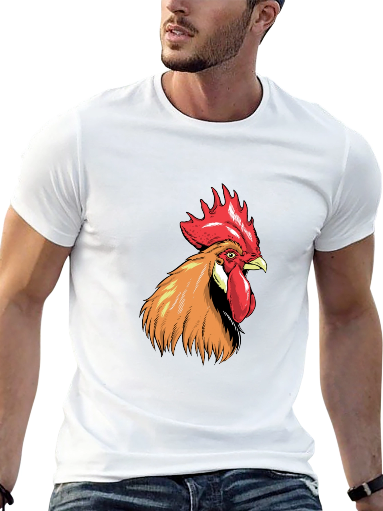 Rooster Graphic Tee - Bold Black Cotton T-Shirt