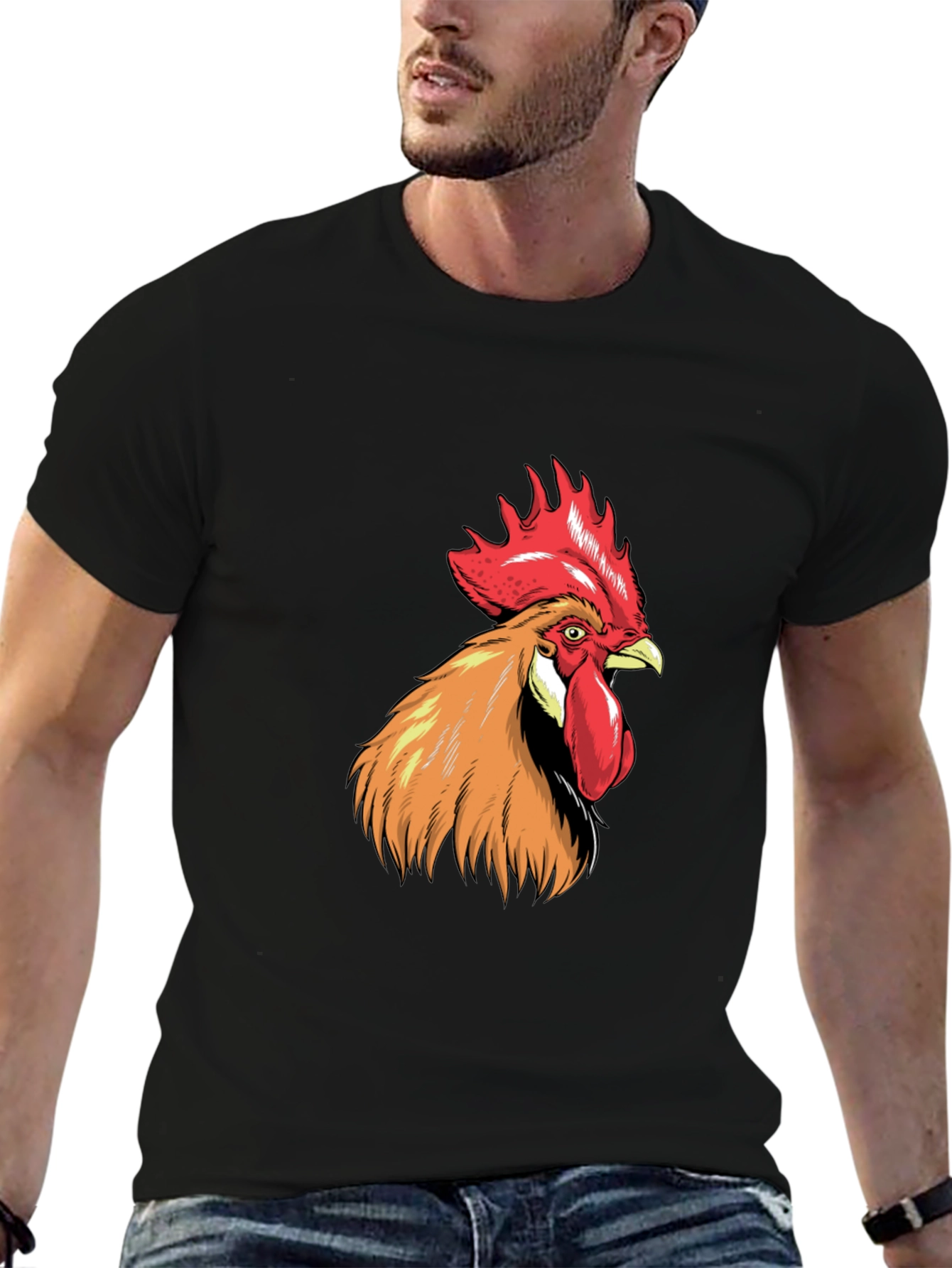 Rooster Graphic Tee - Bold Black Cotton T-Shirt