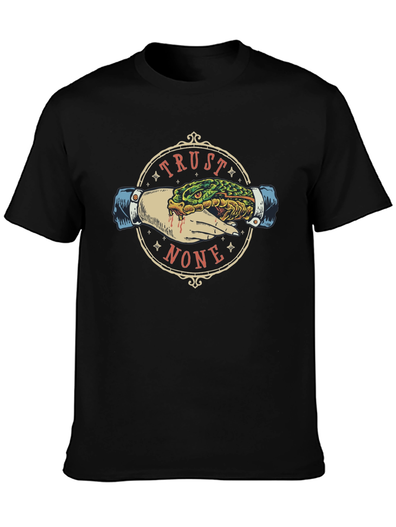 Trust None Graphic Tee - Snake Handshake Design
