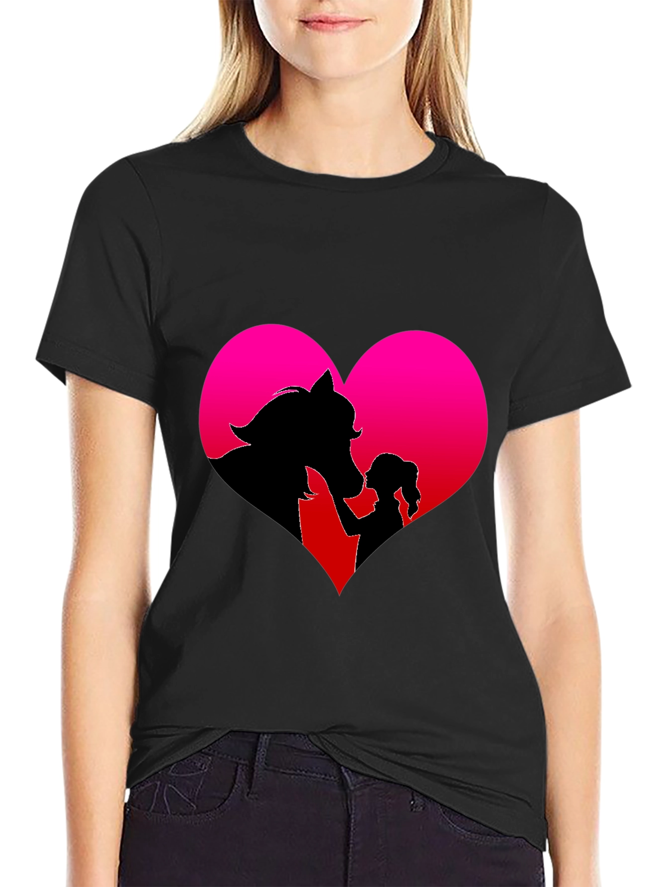 Horse & Girl Heart Graphic Tee - Black
