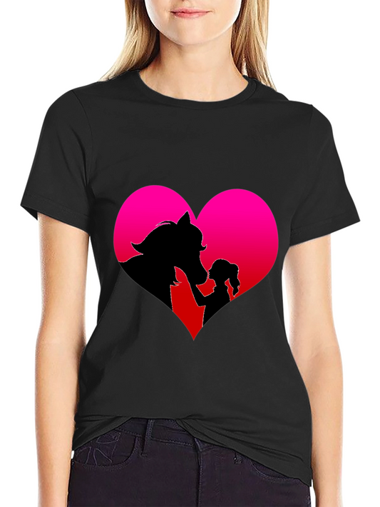 Horse & Girl Heart Graphic Tee - Black