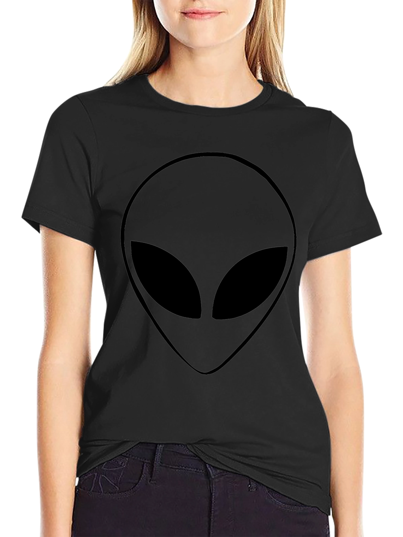 Alien Face Graphic Tee - Black