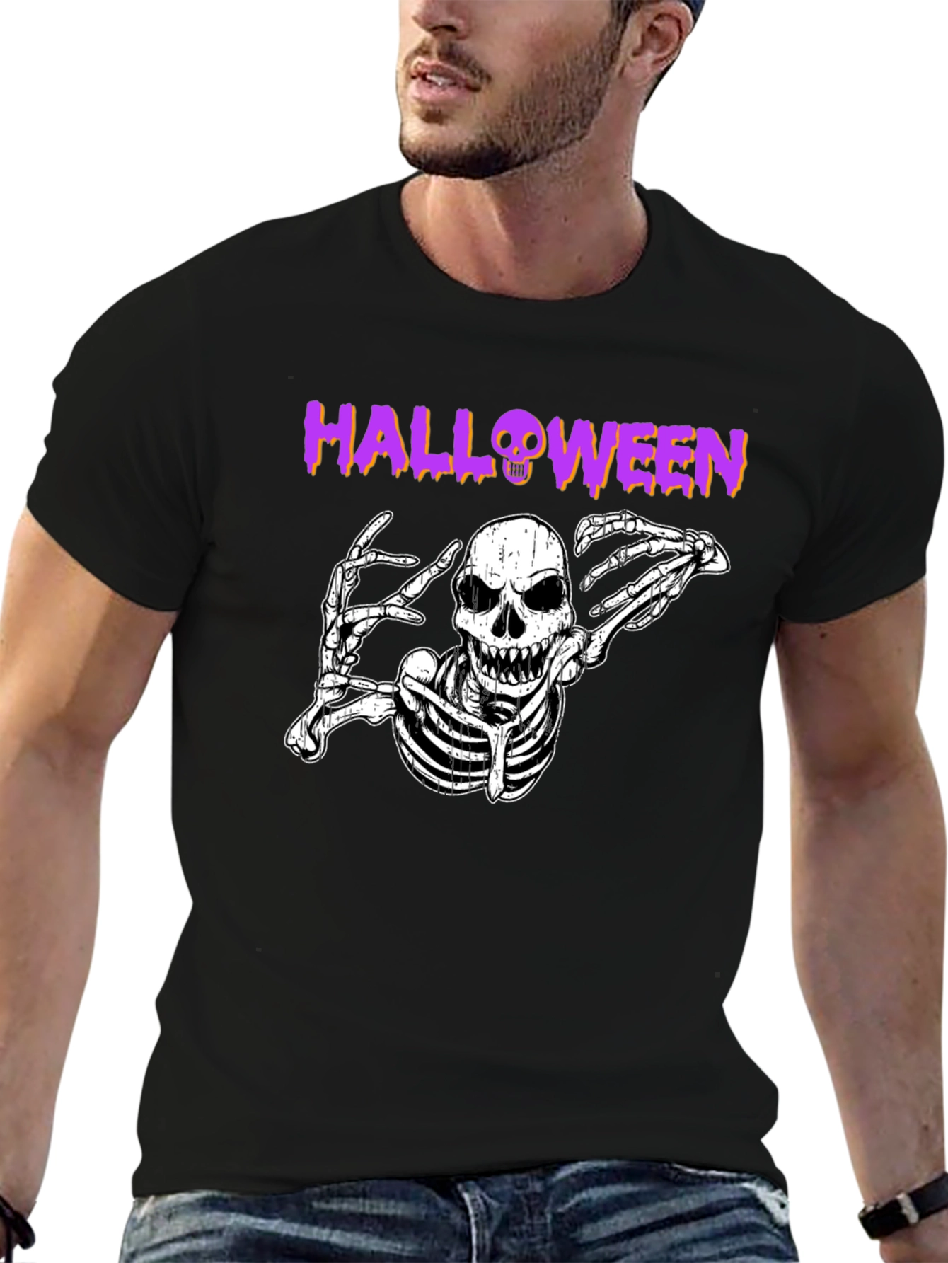 Halloween Skeleton Graphic Black T-Shirt
