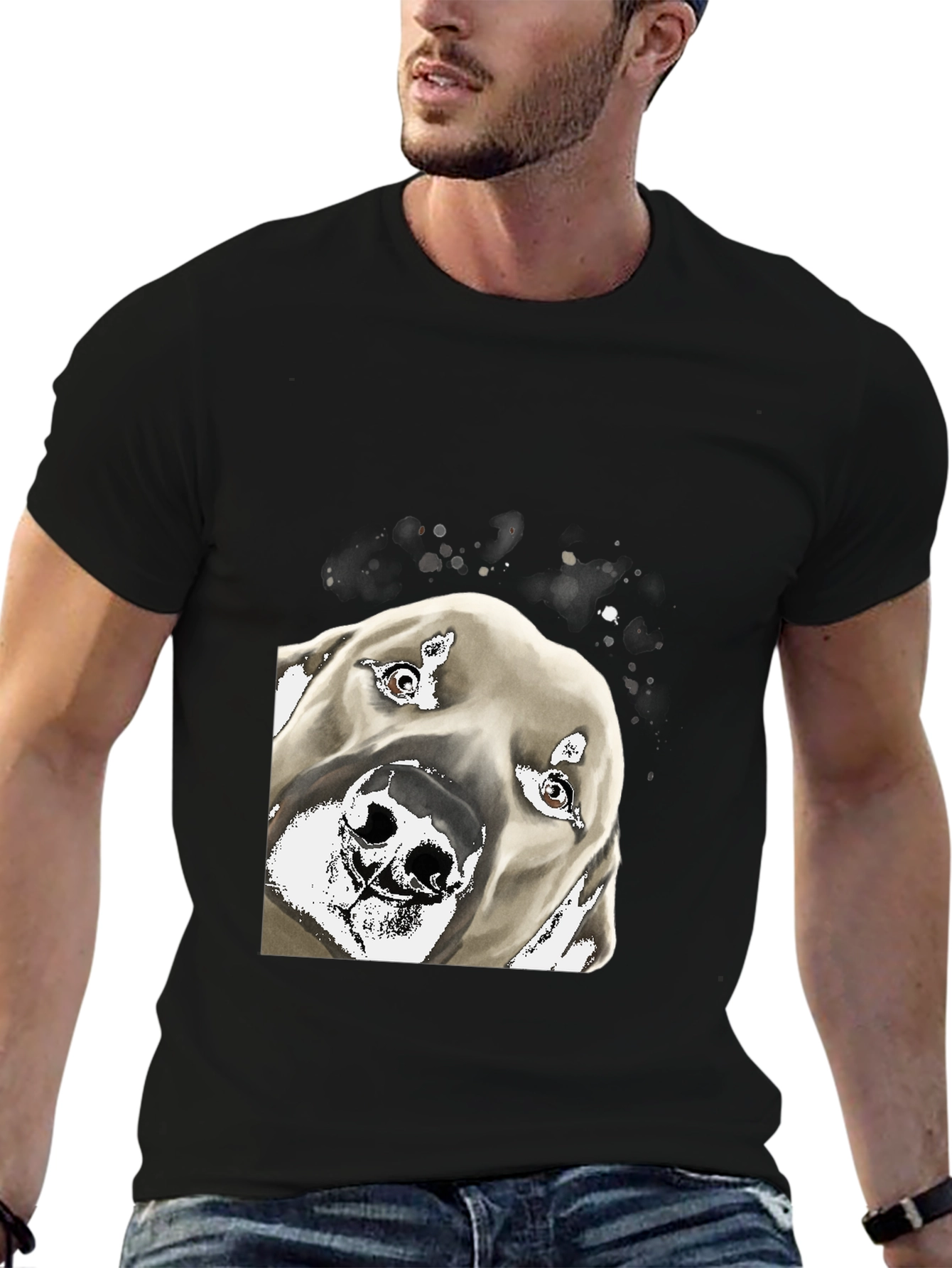 Dog Portrait Graphic Tee - Mens Black T-Shirt