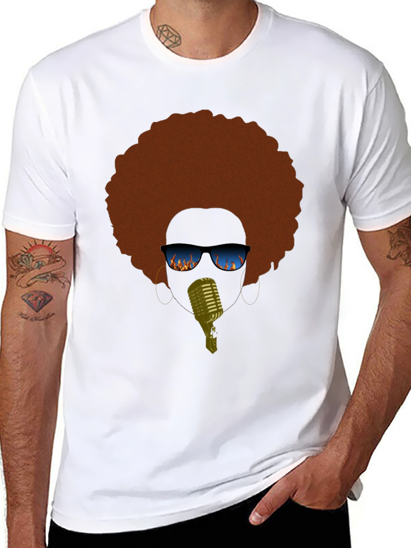 Retro Afro Singer Graphic Tee - Black