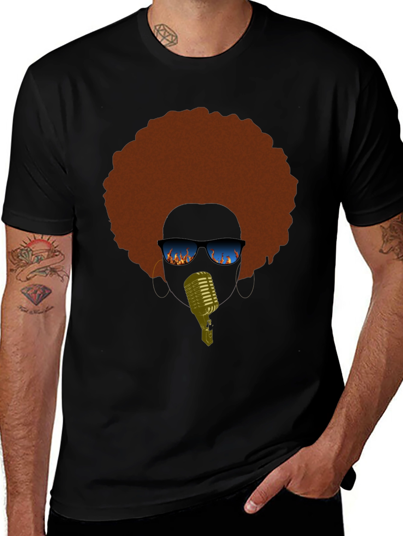 Retro Afro Singer Graphic Tee - Black