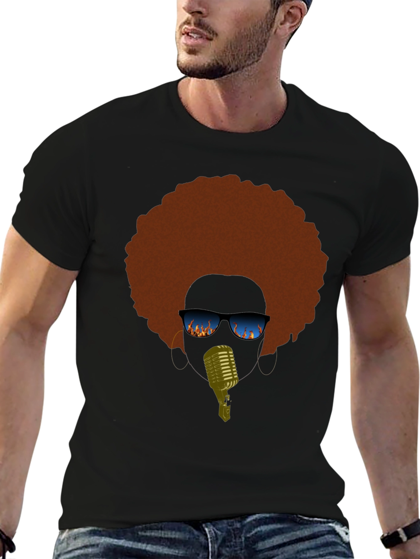 Retro Afro Singer Graphic Tee - Black