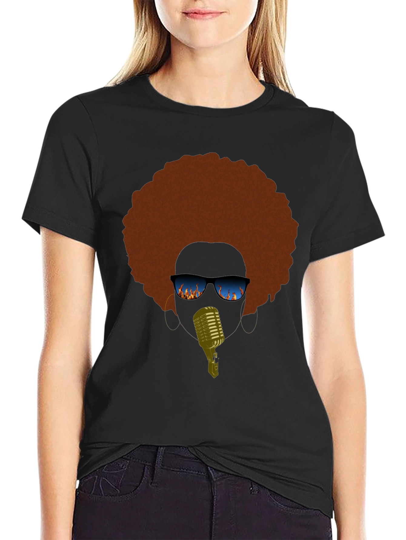 Retro Afro Singer Graphic Tee - Black