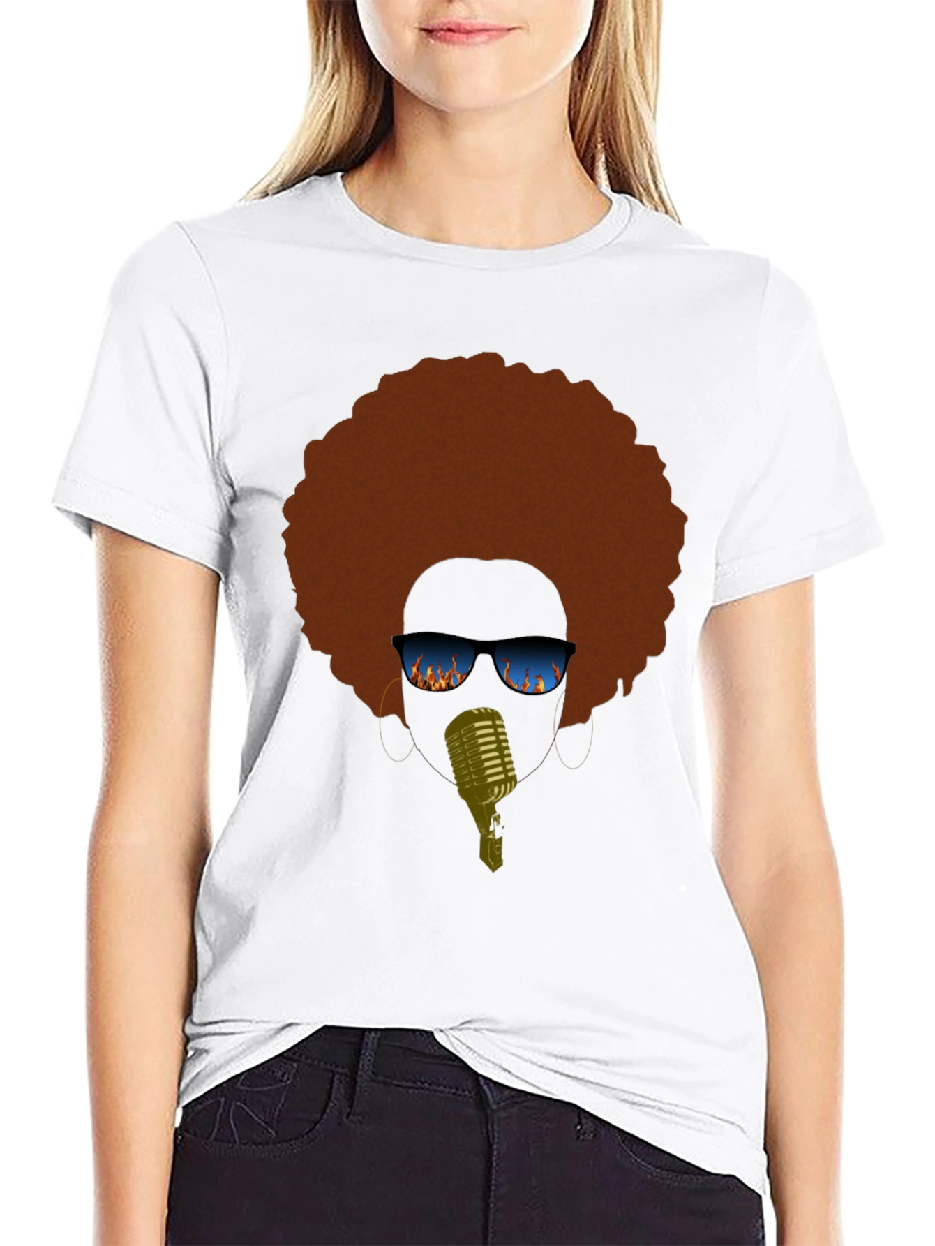 Retro Afro Singer Graphic Tee - Black
