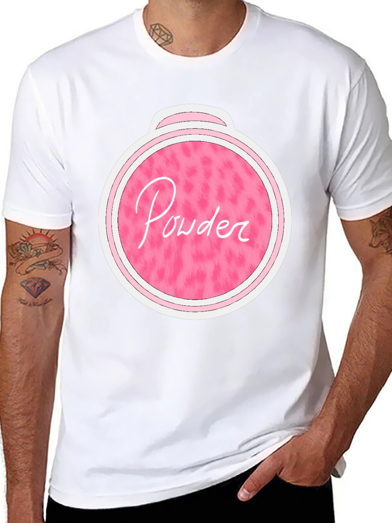 Pink Powder Print Black T-Shirt