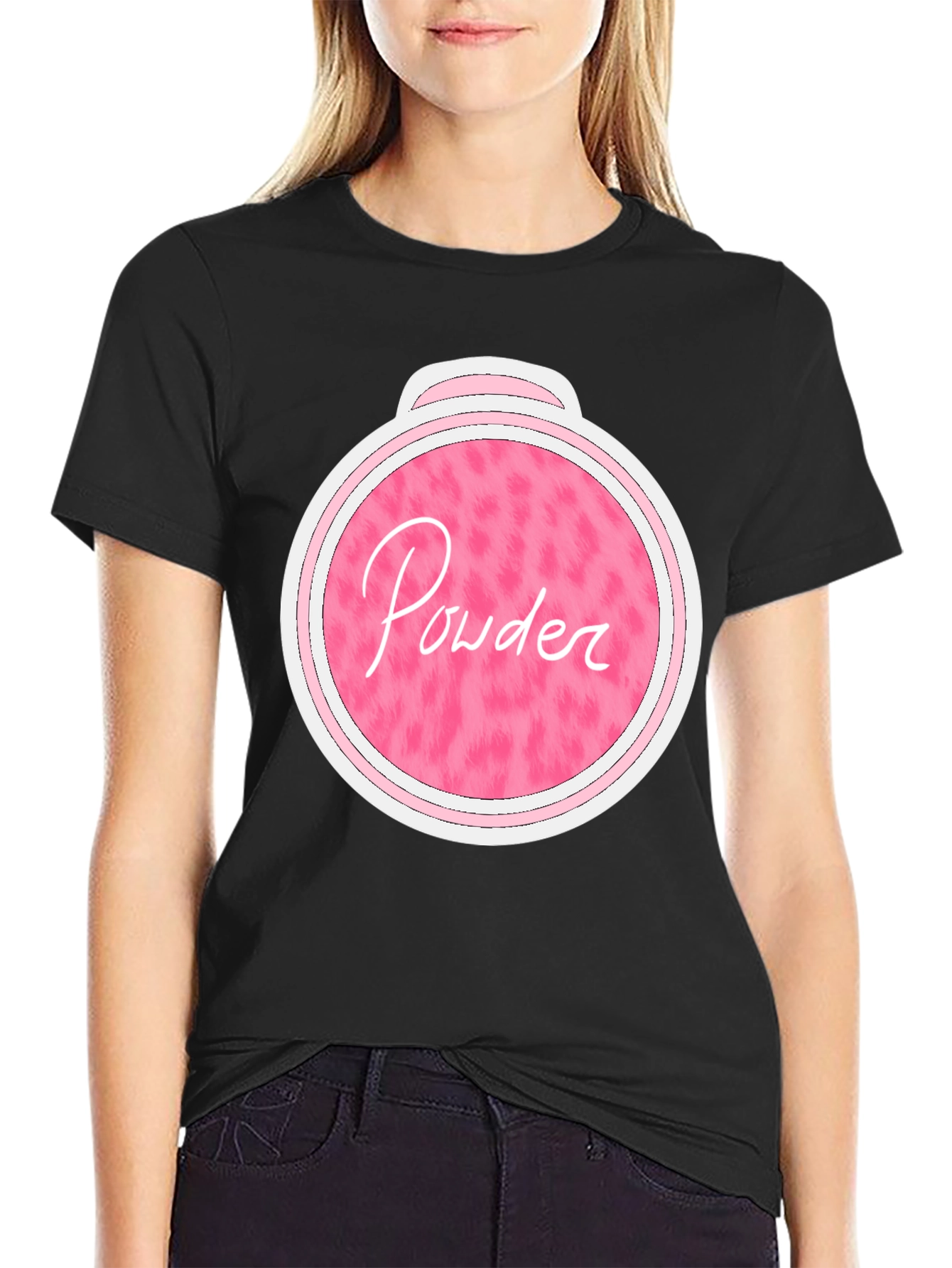 Pink Powder Print Black T-Shirt