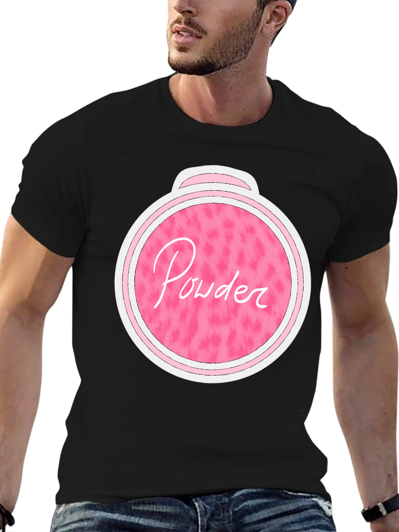 Pink Powder Print Black T-Shirt