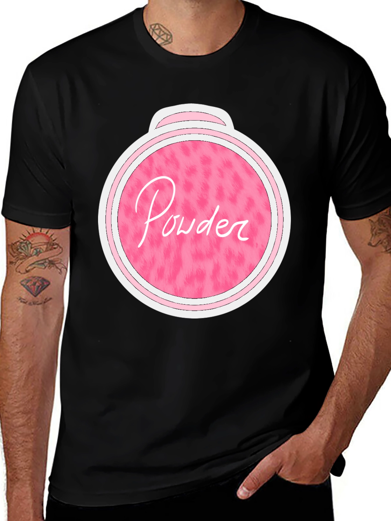 Pink Powder Print Black T-Shirt