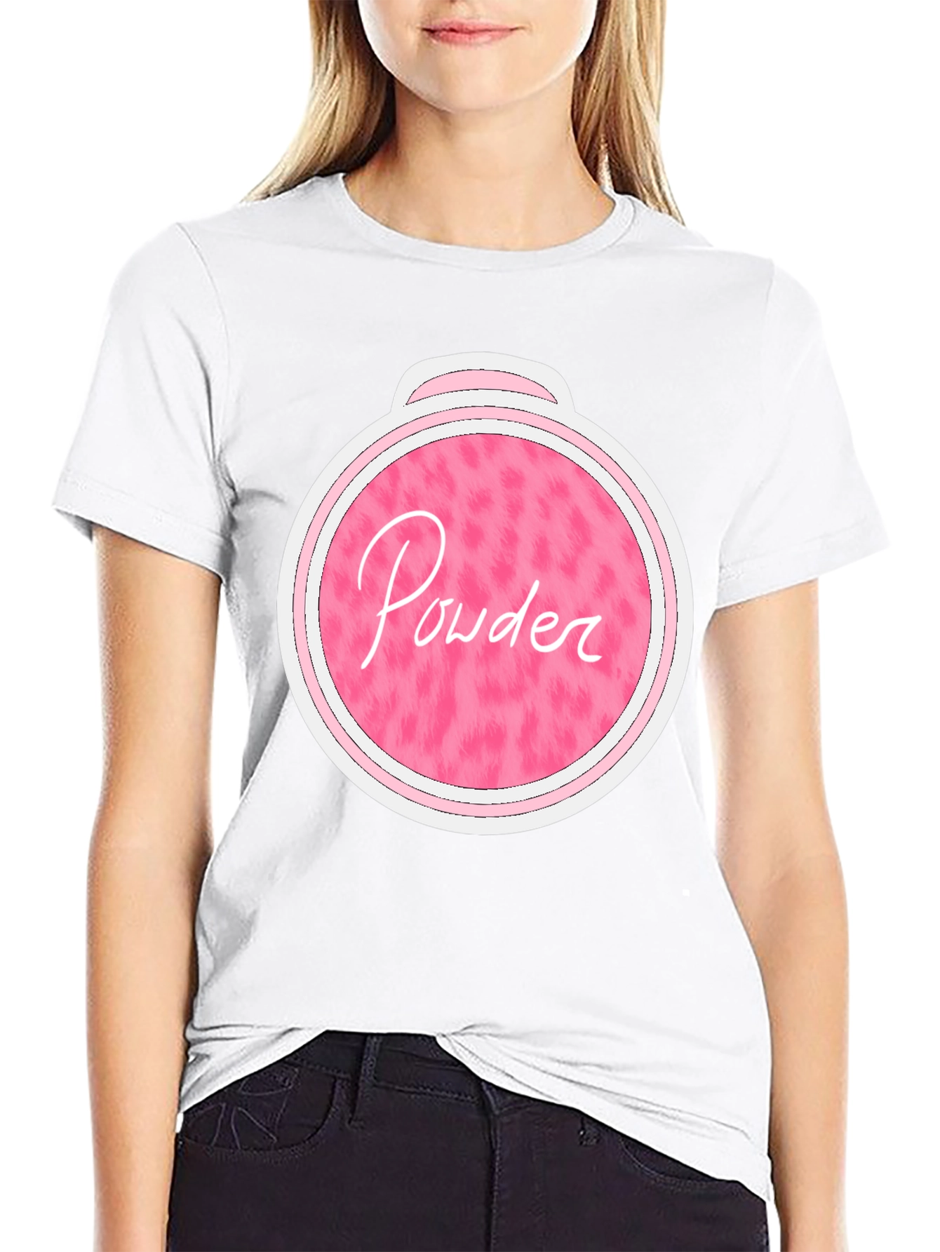 Pink Powder Print Black T-Shirt