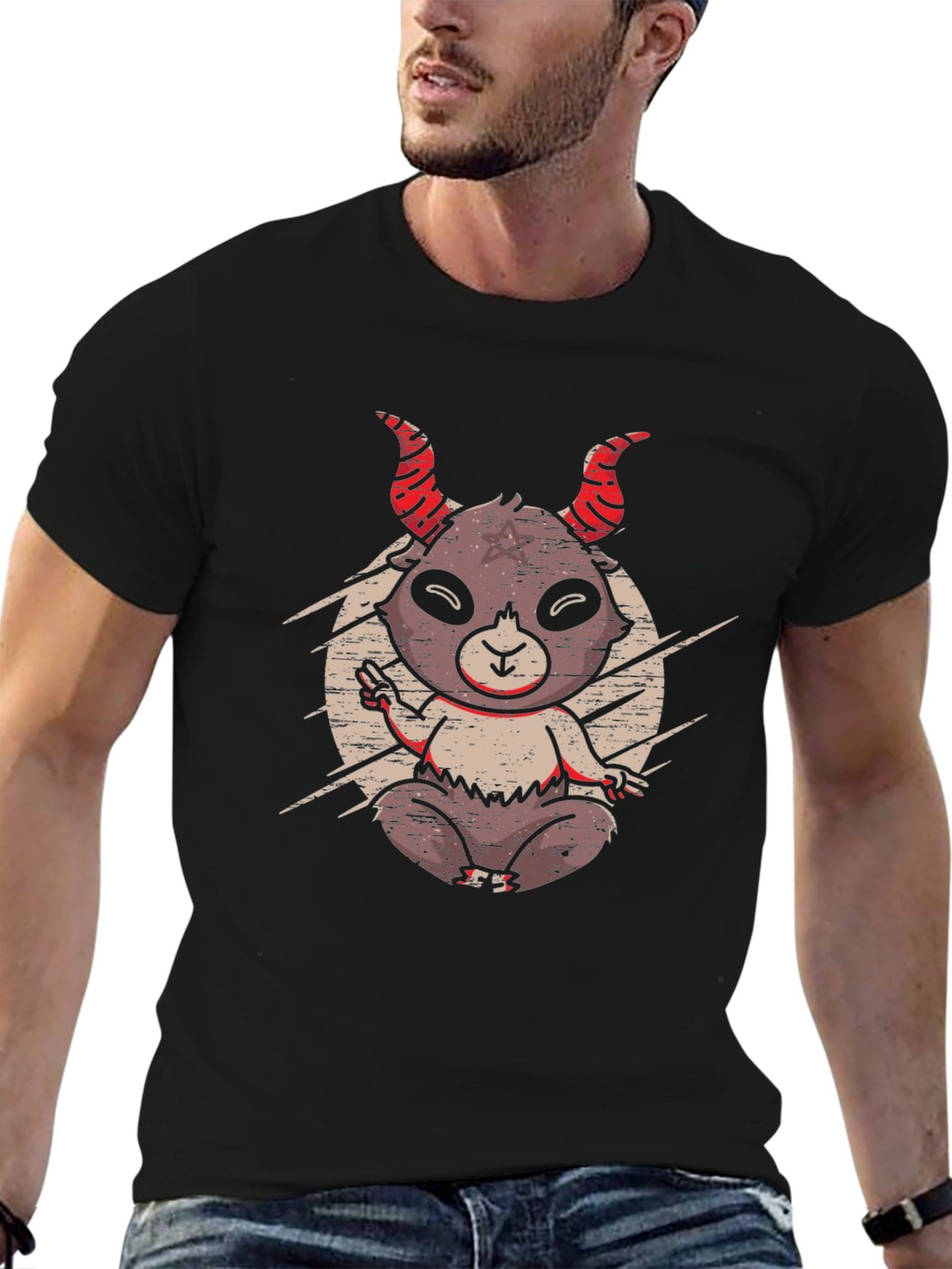 Devil Goat Graphic T-Shirt - Mens Casual Tee