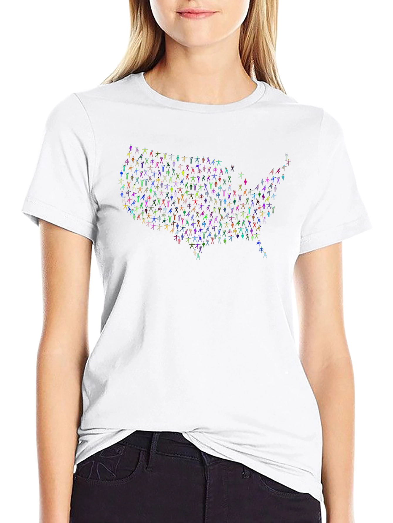 USA People Map T-Shirt - Black