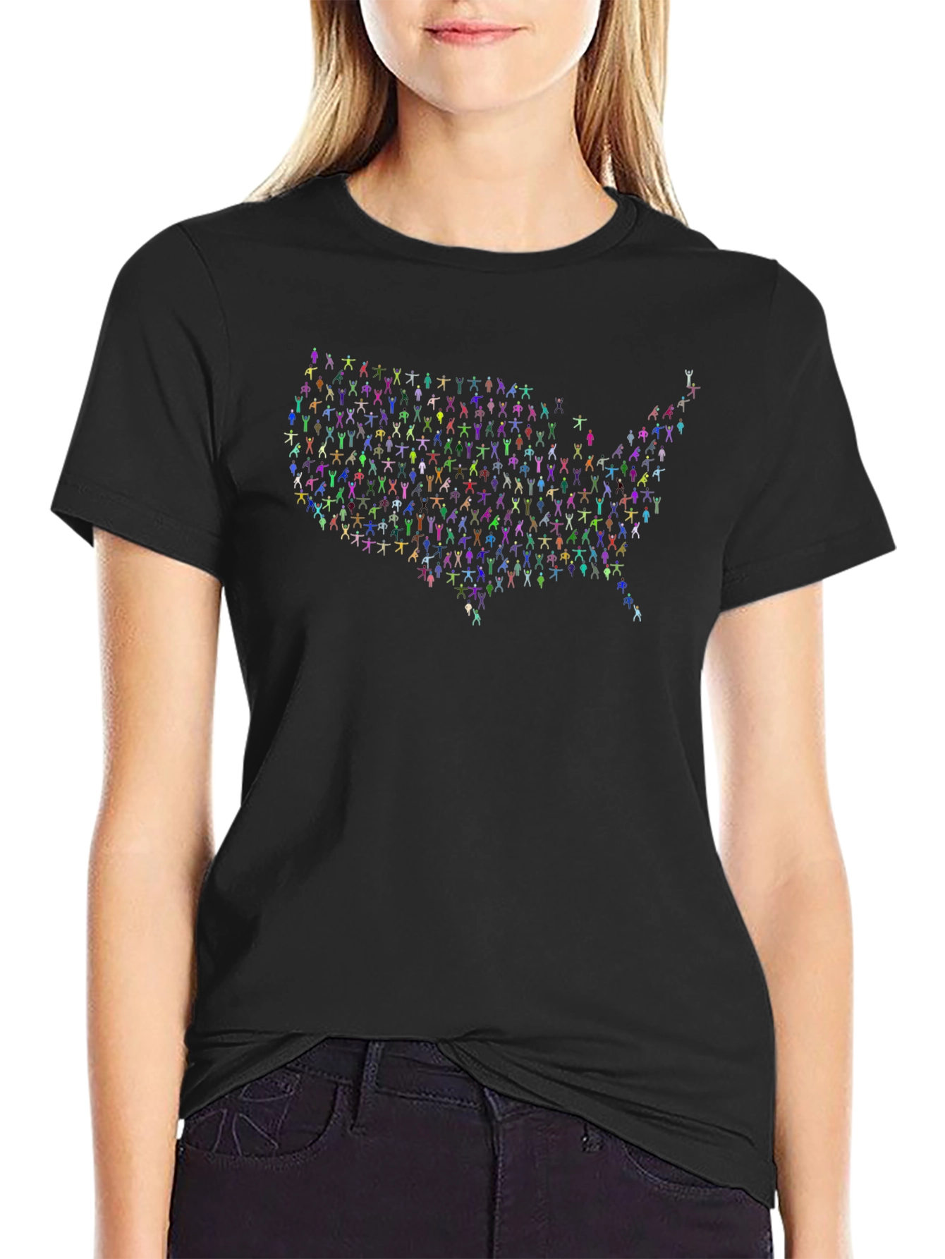 USA People Map T-Shirt - Black