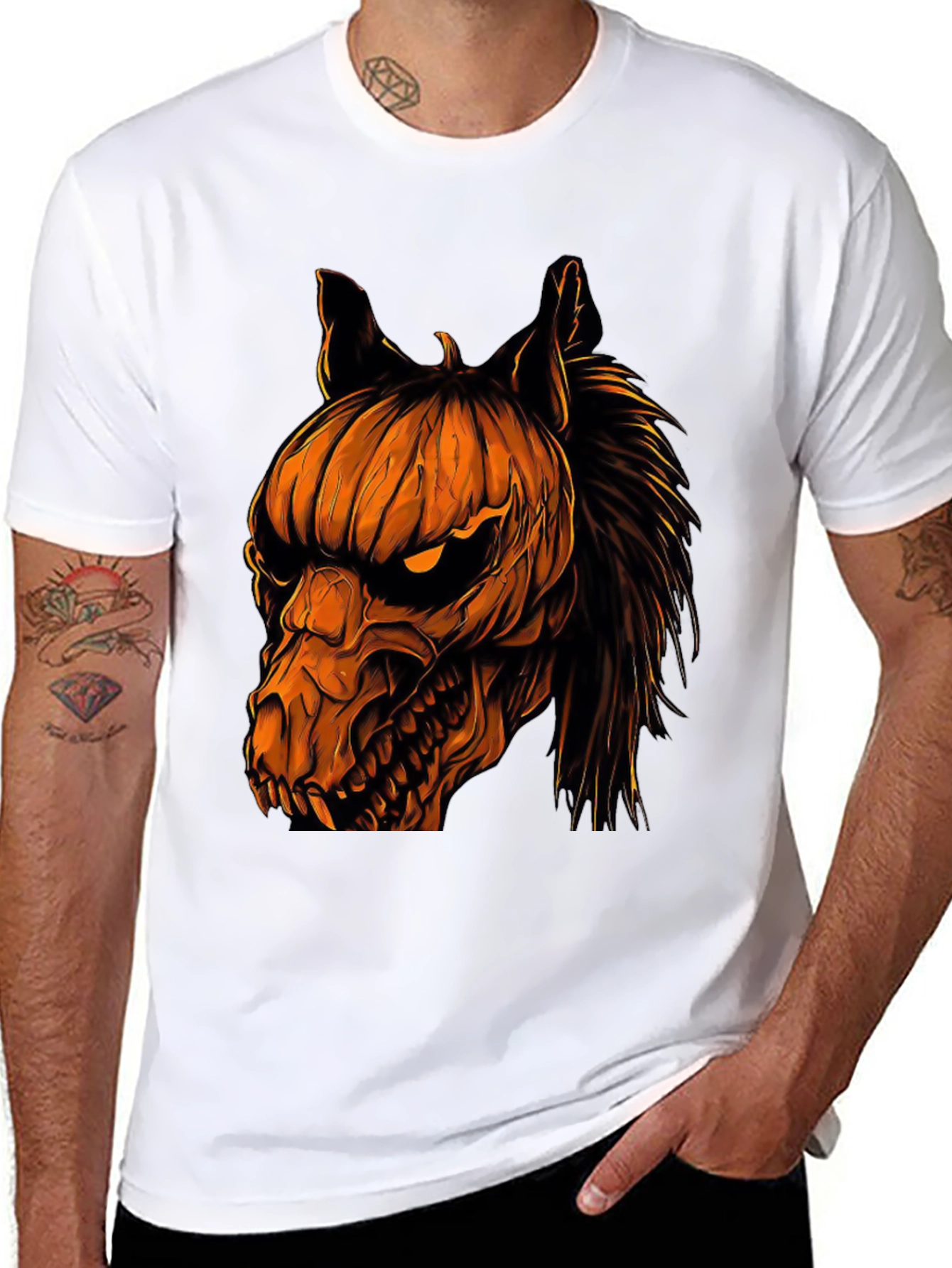 Halloween Pumpkin Horse Head Graphic T-Shirt