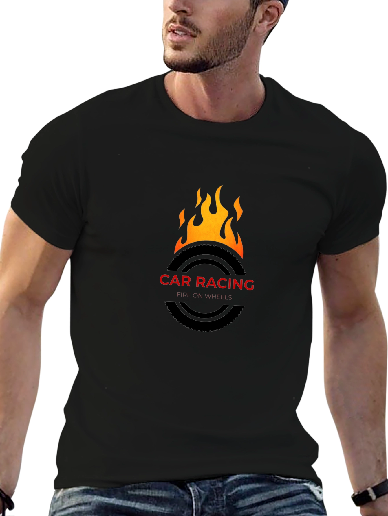 Car Racing Flame T-Shirt - Stylish Black Tee