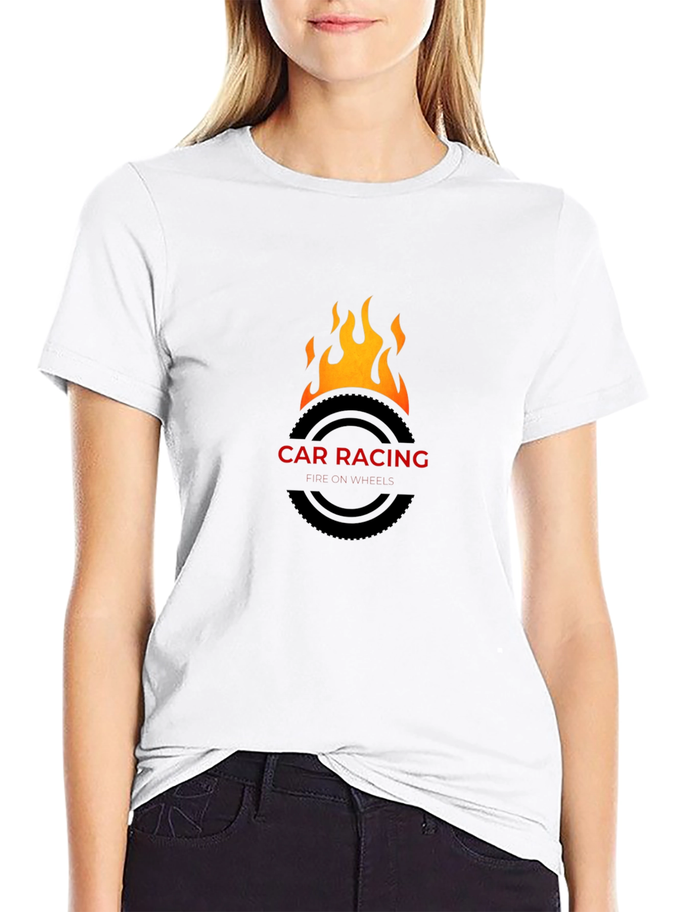 Car Racing Flame T-Shirt - Stylish Black Tee