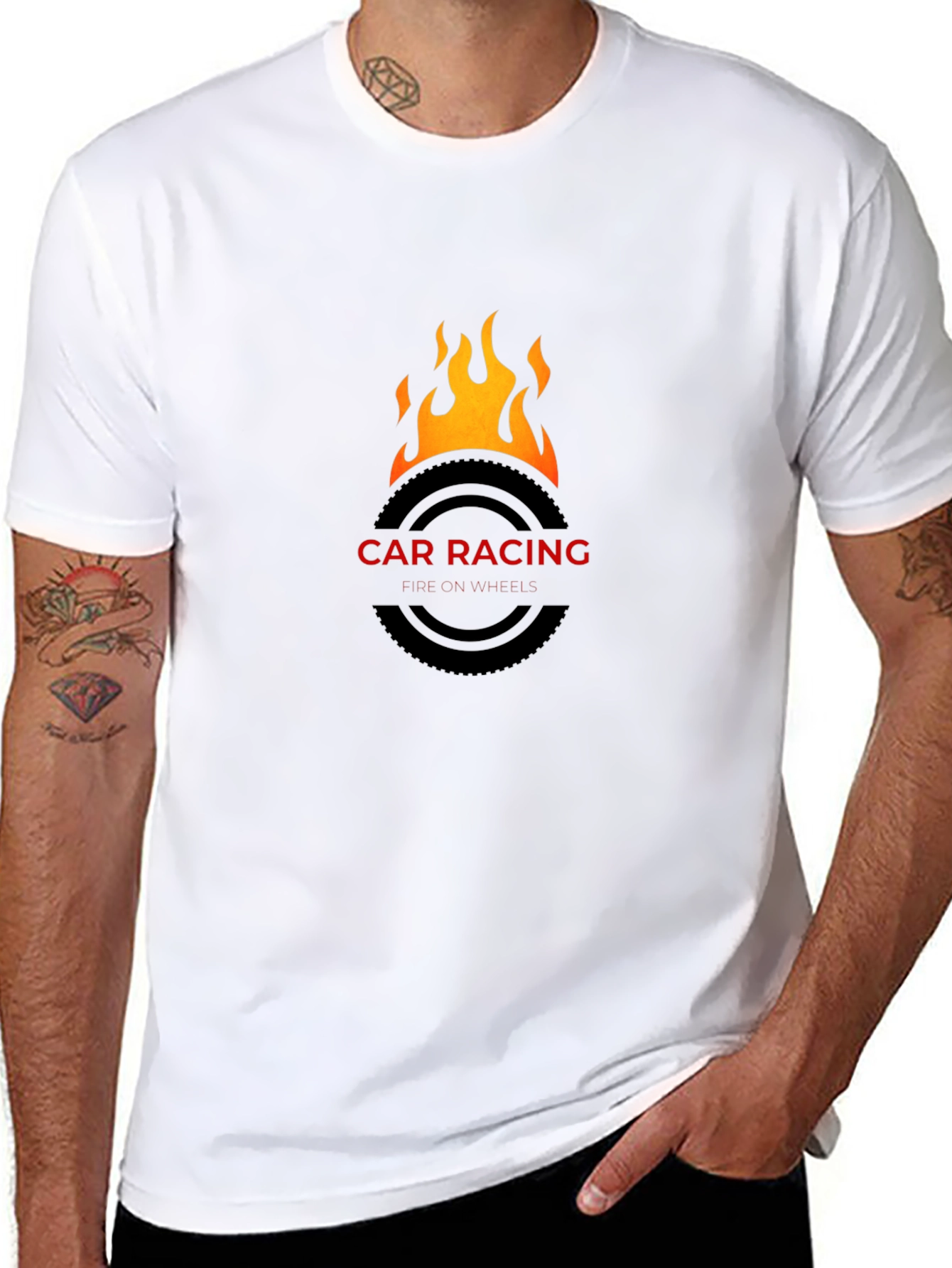 Car Racing Flame T-Shirt - Stylish Black Tee