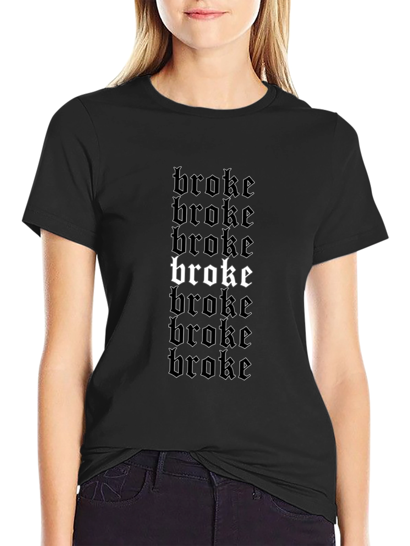 Broke Graphic Print Black T-Shirt